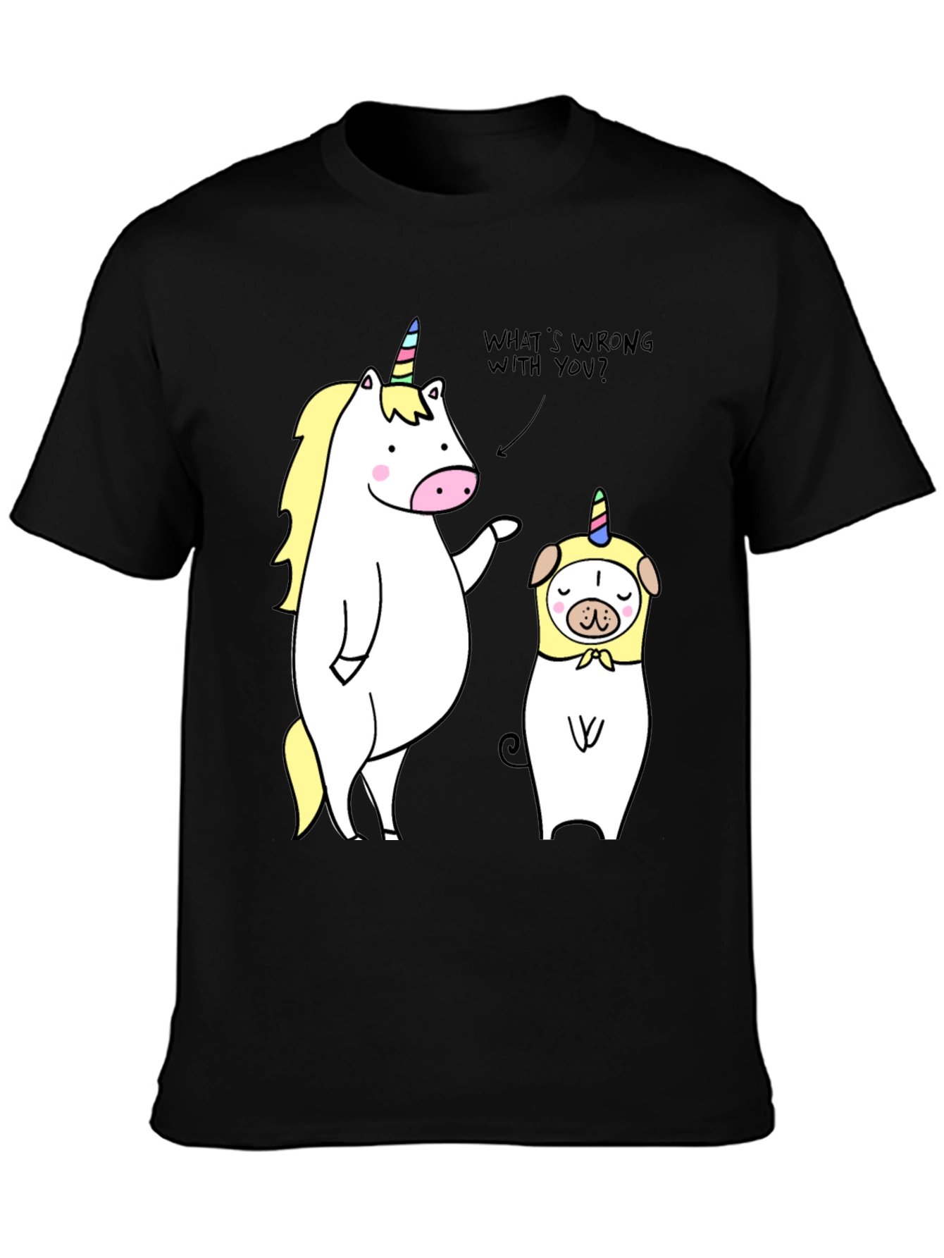 Black Unicorn & Pug Humor Tee - What's Wrong? view 3