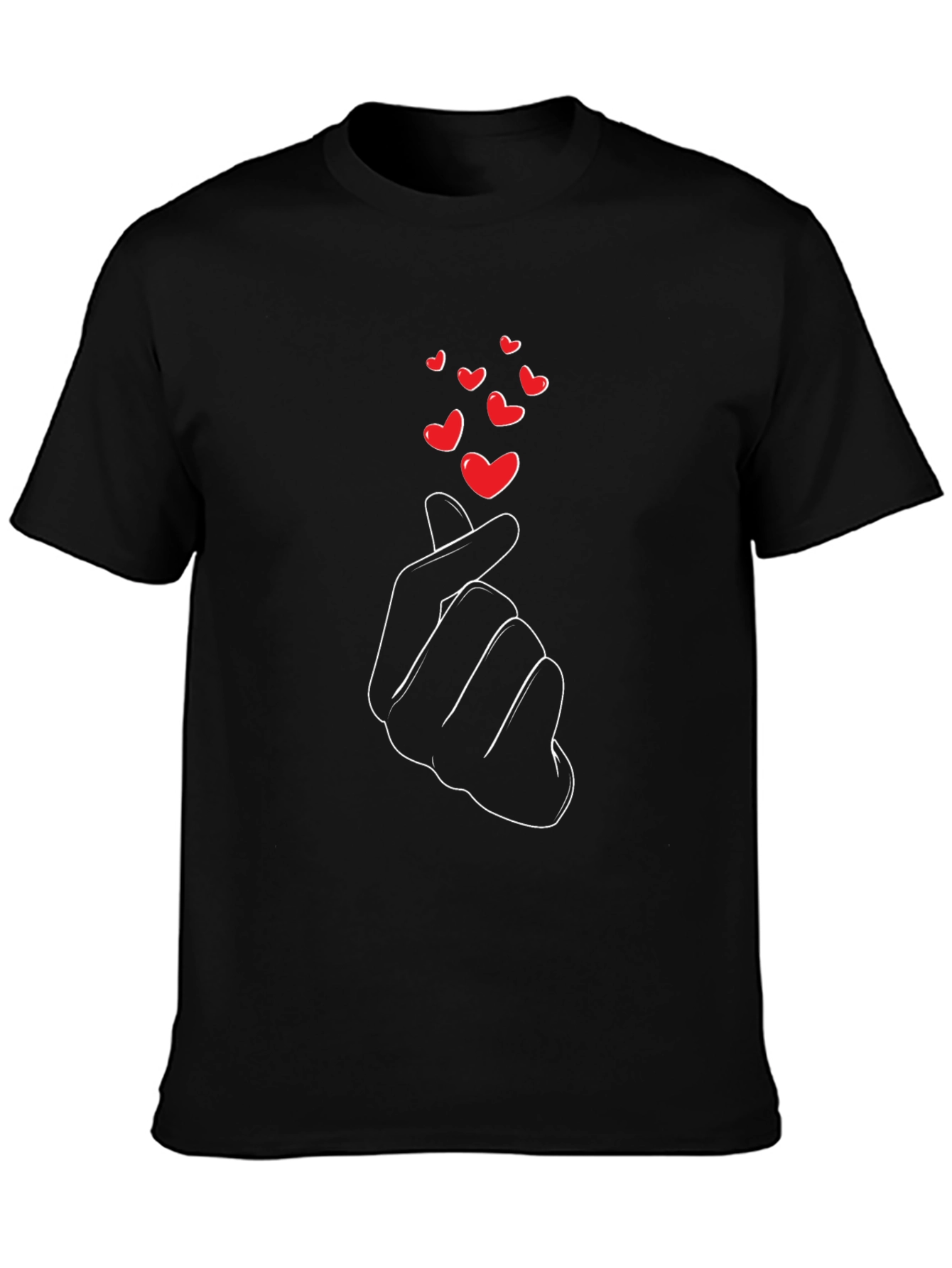 Black Love Sign Black T-Shirt - Korean Heart Gesture view 3