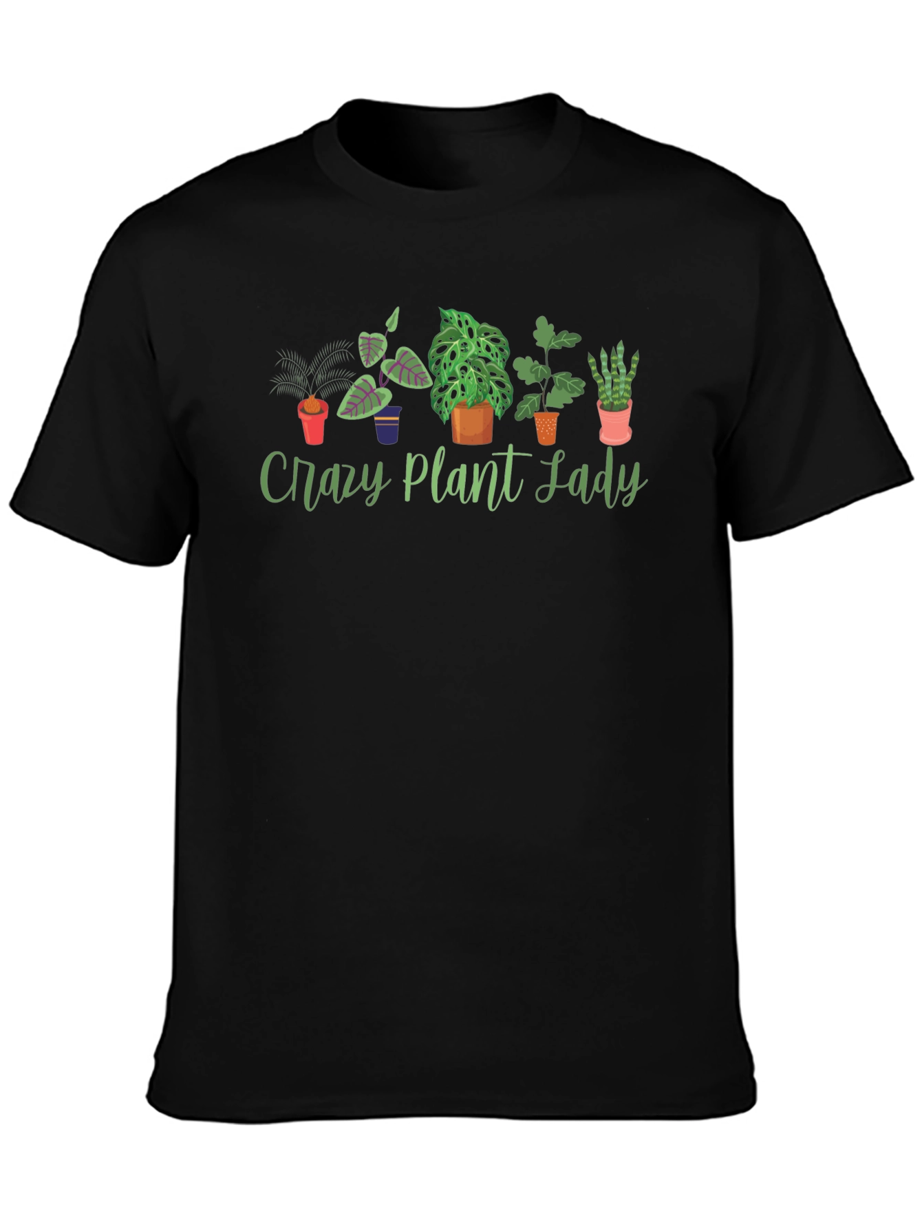 Black Crazy Plant Lady Graphic Tee, Soft Cotton Shirt view 3