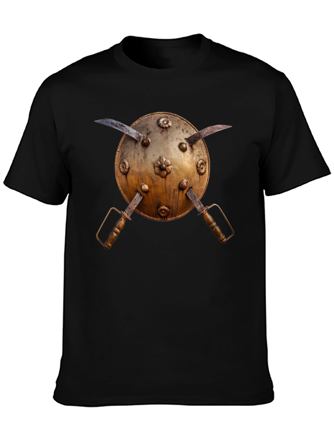 Black Medieval Shield and Sword Graphic Tee view 3