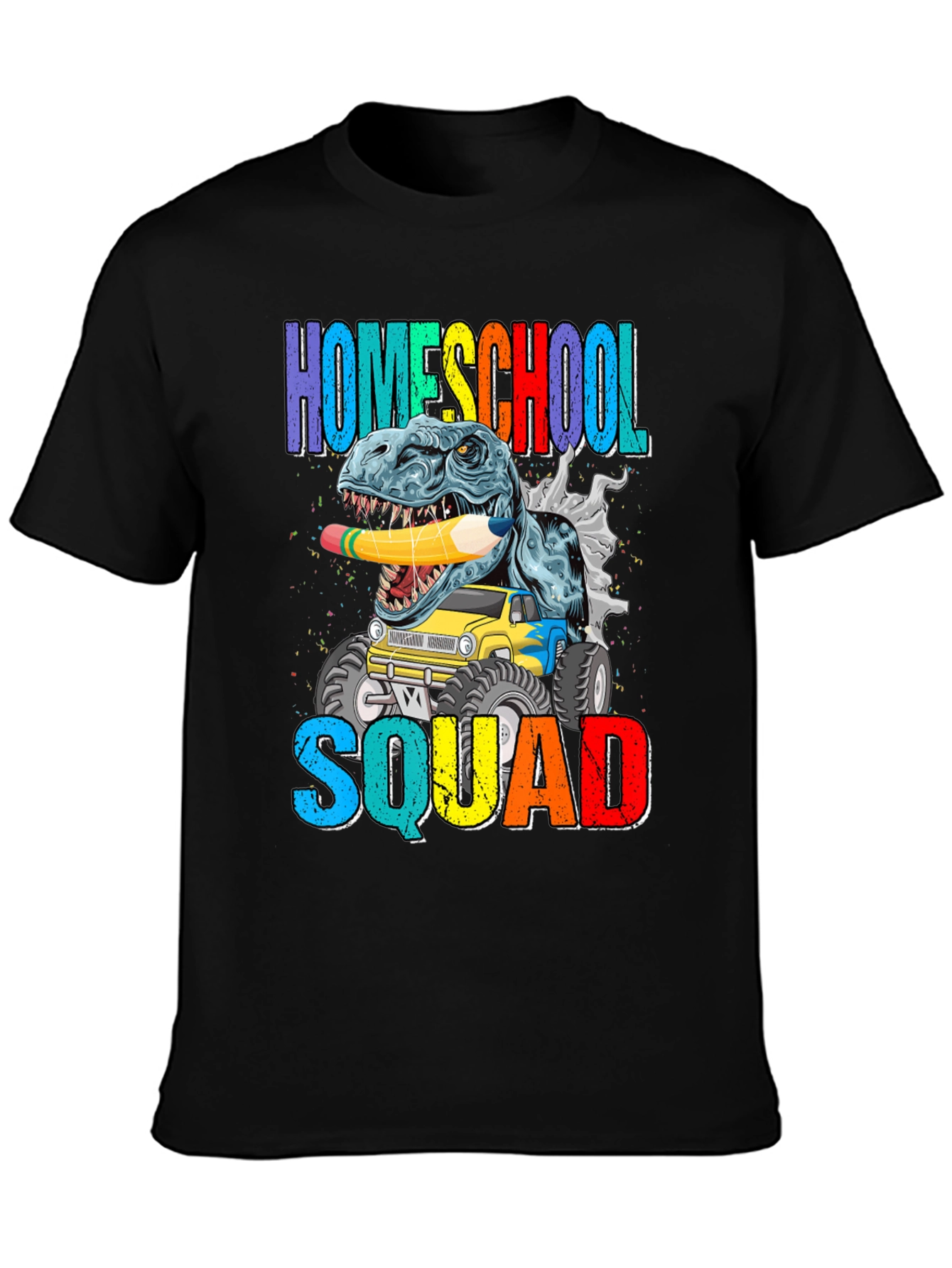 Black Homeschool Squad T-Shirt Dinosaur Monster Truck view 3