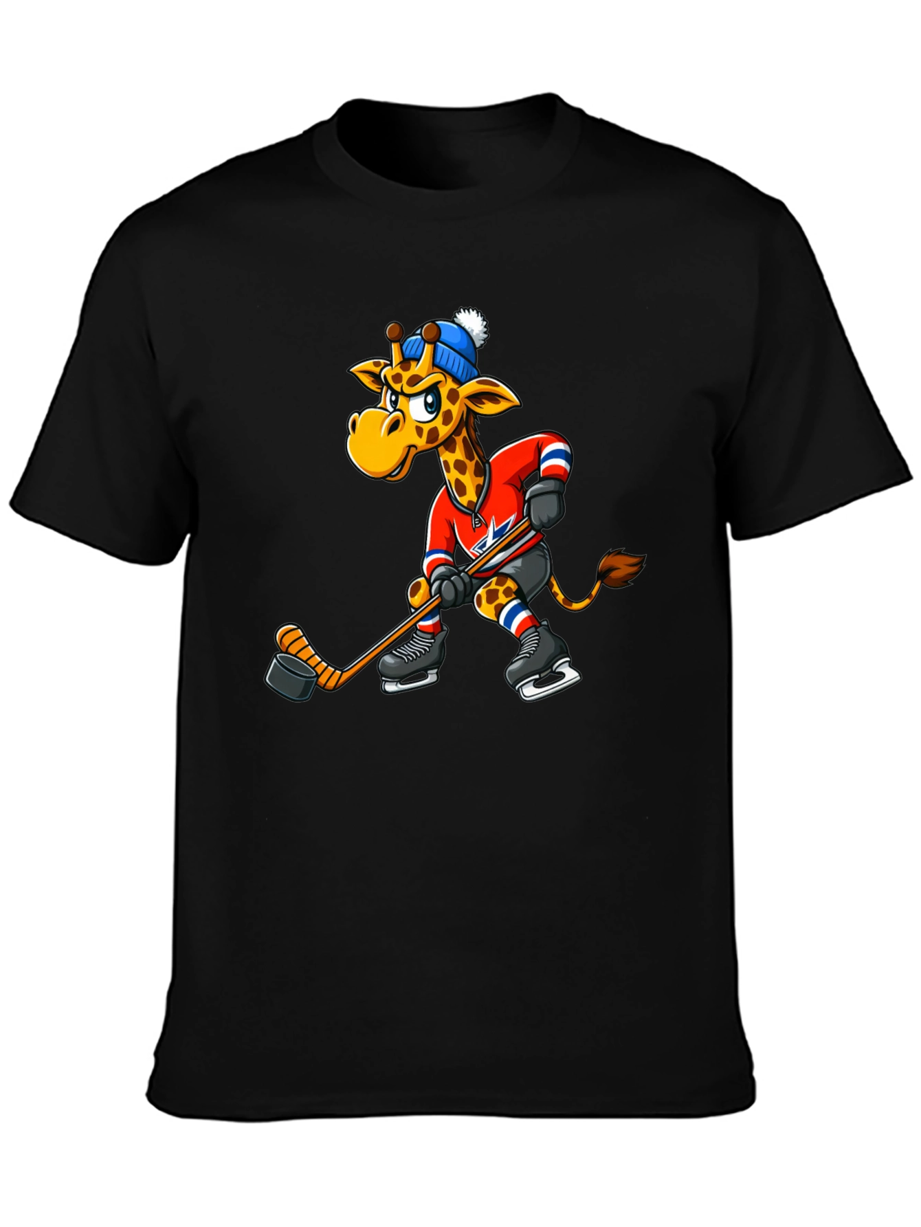 Black Hockey Giraffe Graphic Tee - Black Cotton T-Shirt view 3