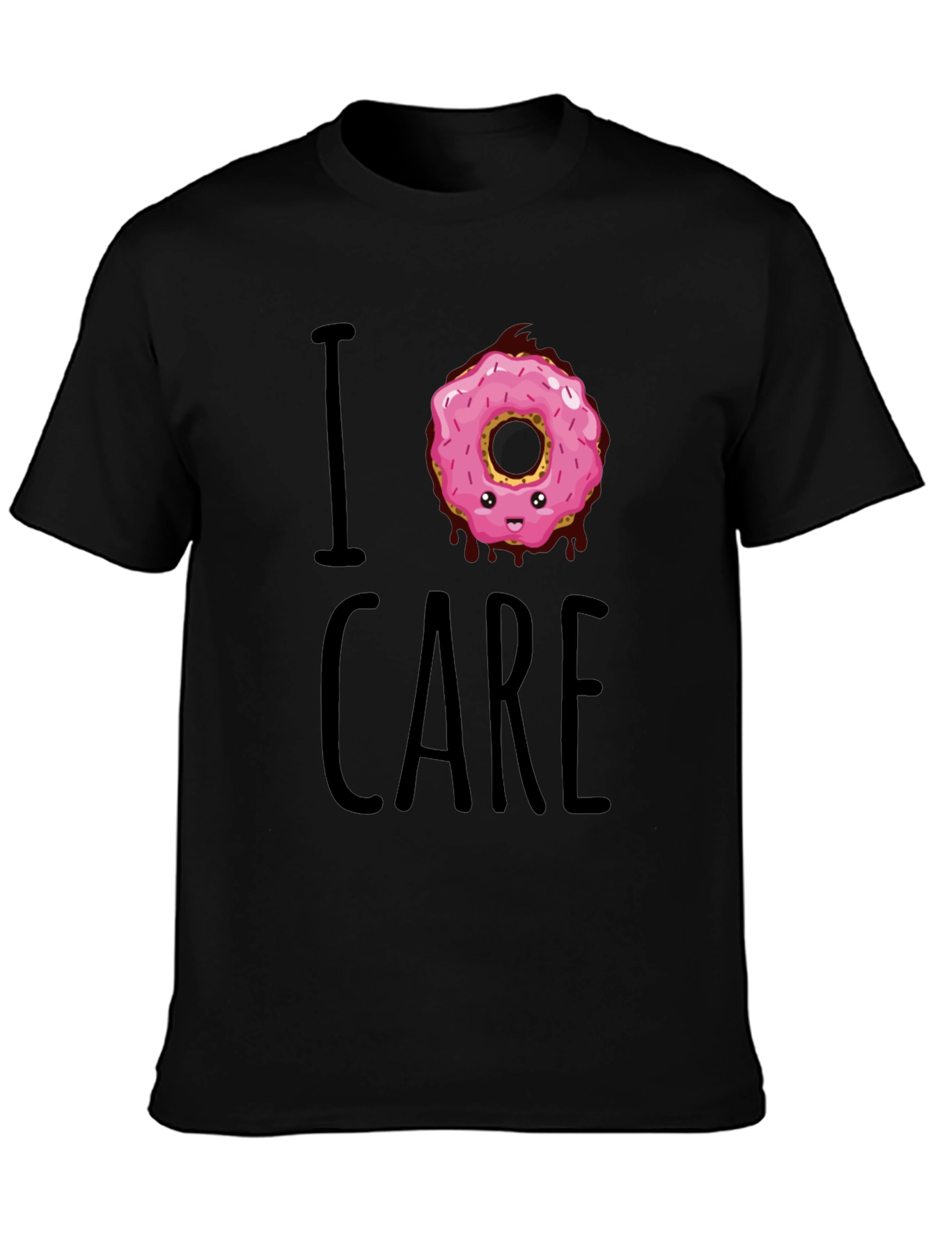 Black I Donut Care T-Shirt - Funny Graphic Tee view 3
