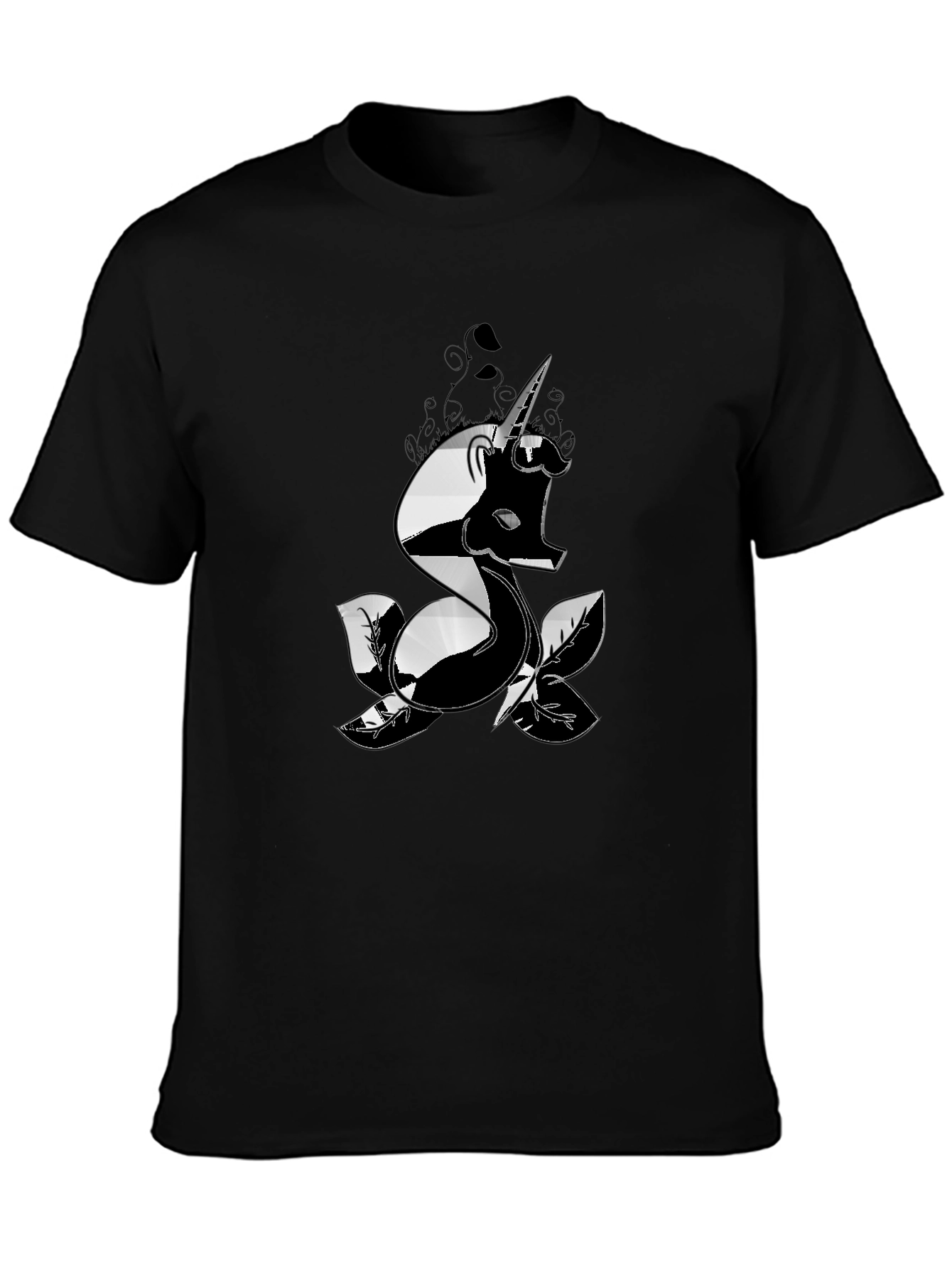 Black Men's Black T-Shirt with Unicorn Design view 3