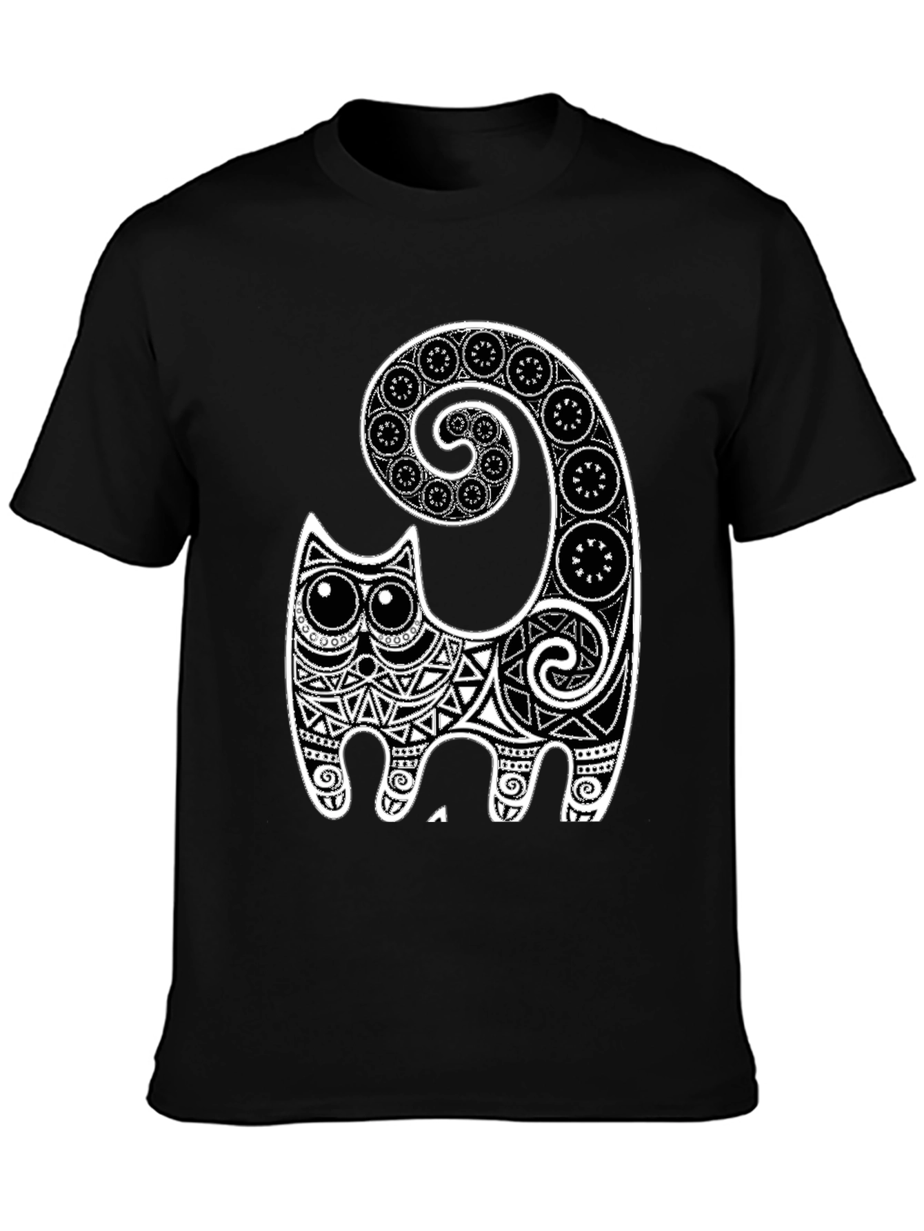 Black Tribal Cat Graphic Tee - Black view 3