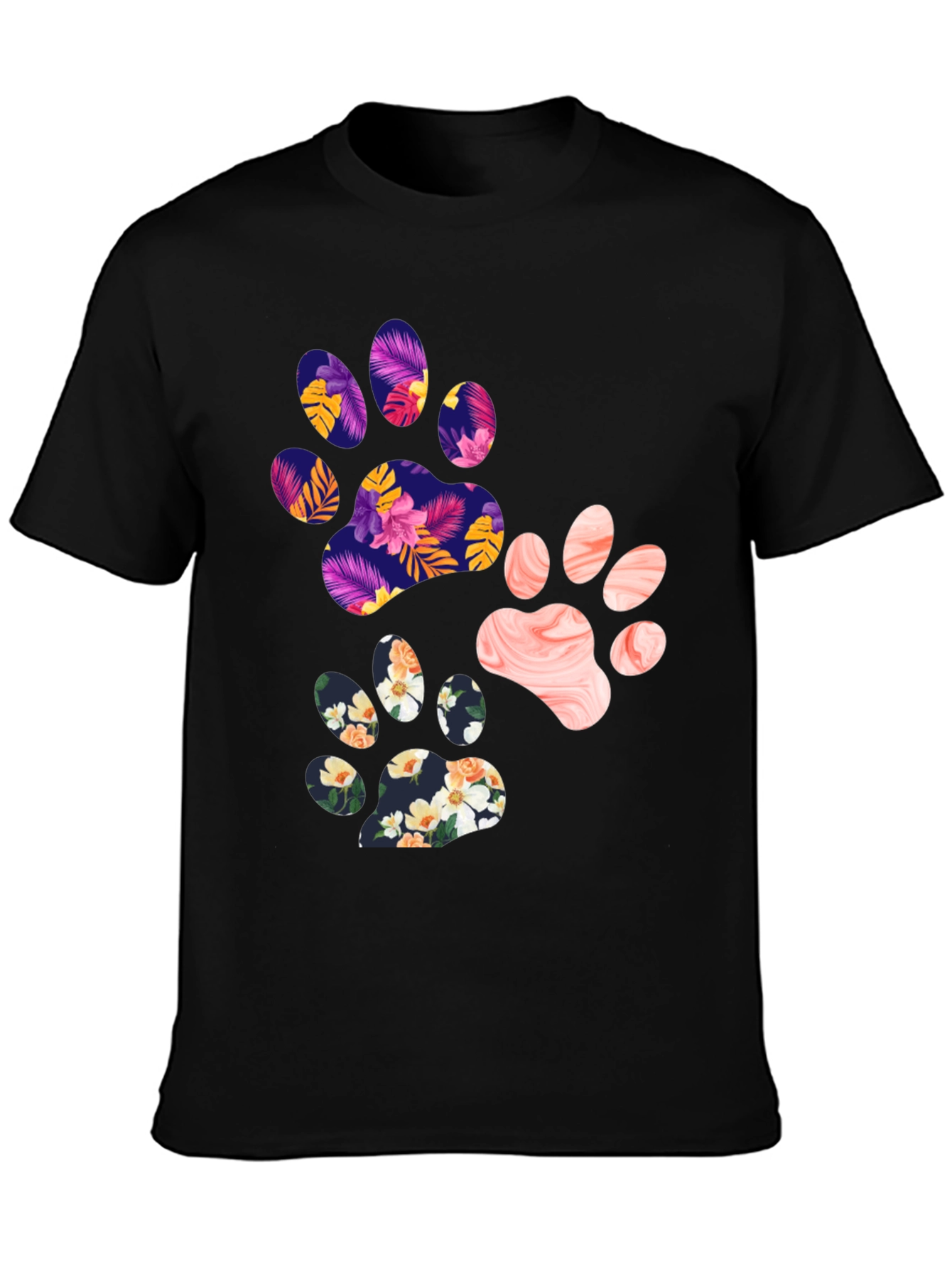 Black Floral Paw Print Graphic Tee - Unisex view 3
