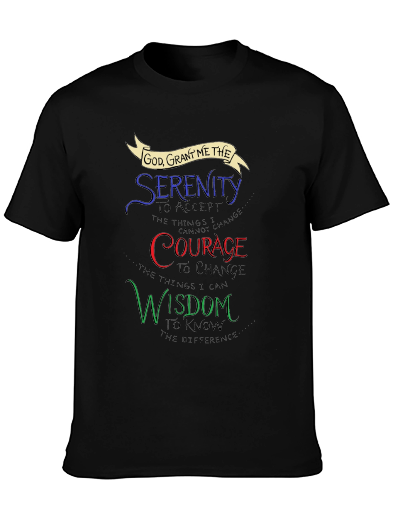 Black Serenity Prayer Graphic T-Shirt - Inspirational Design view 3