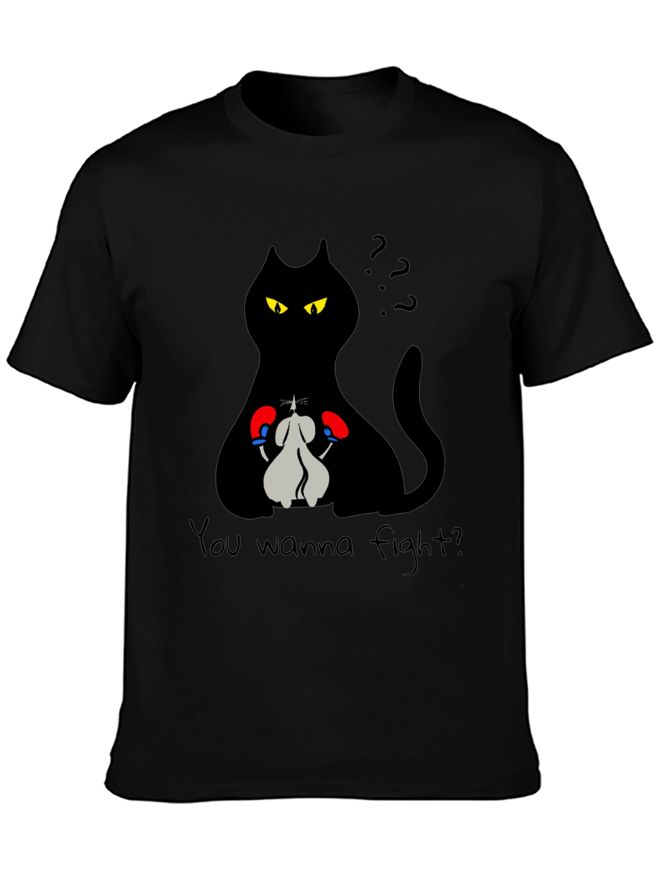 Black Funny Cat Boxing Match T-Shirt - You Wanna Fight? view 3