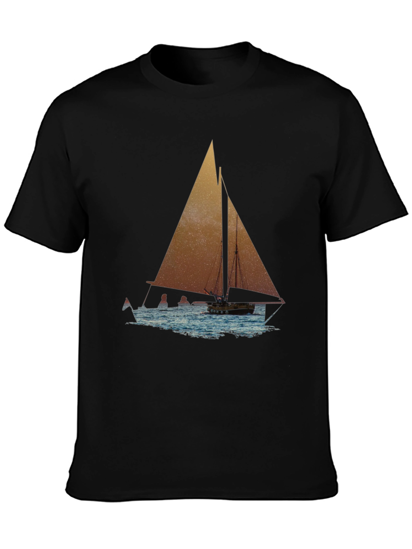 Black Sailboat Graphic Tee - Black Cotton Blend view 3