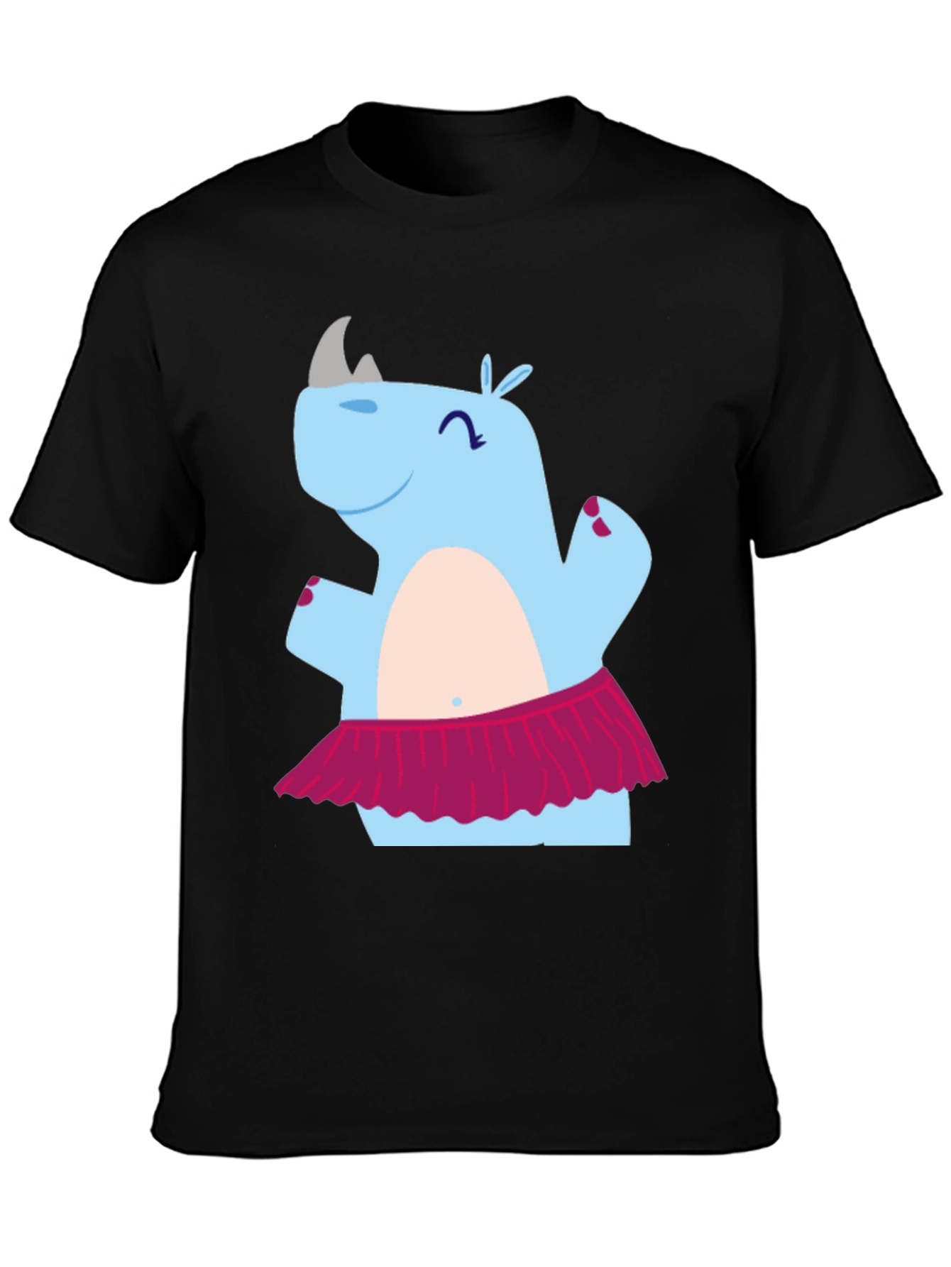 Black Dancing Rhino T-Shirt - Cute Cartoon Tee view 3