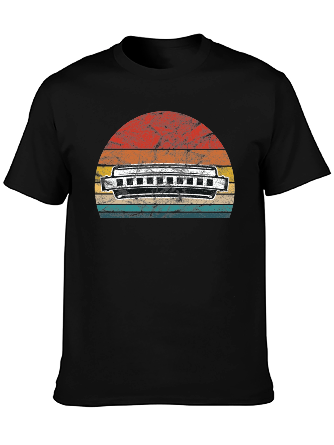 Black Vintage Harmonica Sunset T-Shirt view 3