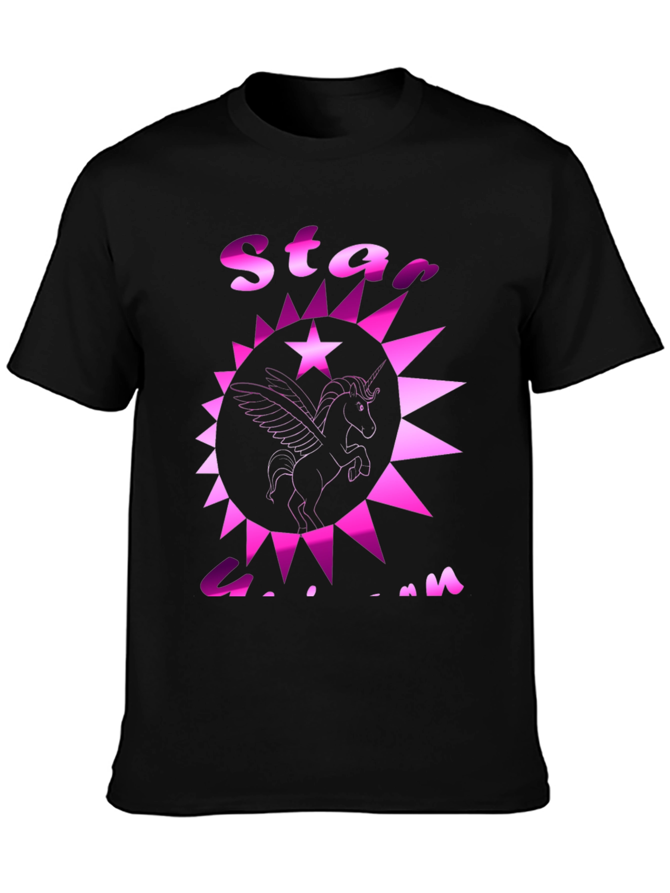 Black Star Unicorn Graphic Tee - Black Cotton Casual T-Shirt view 3