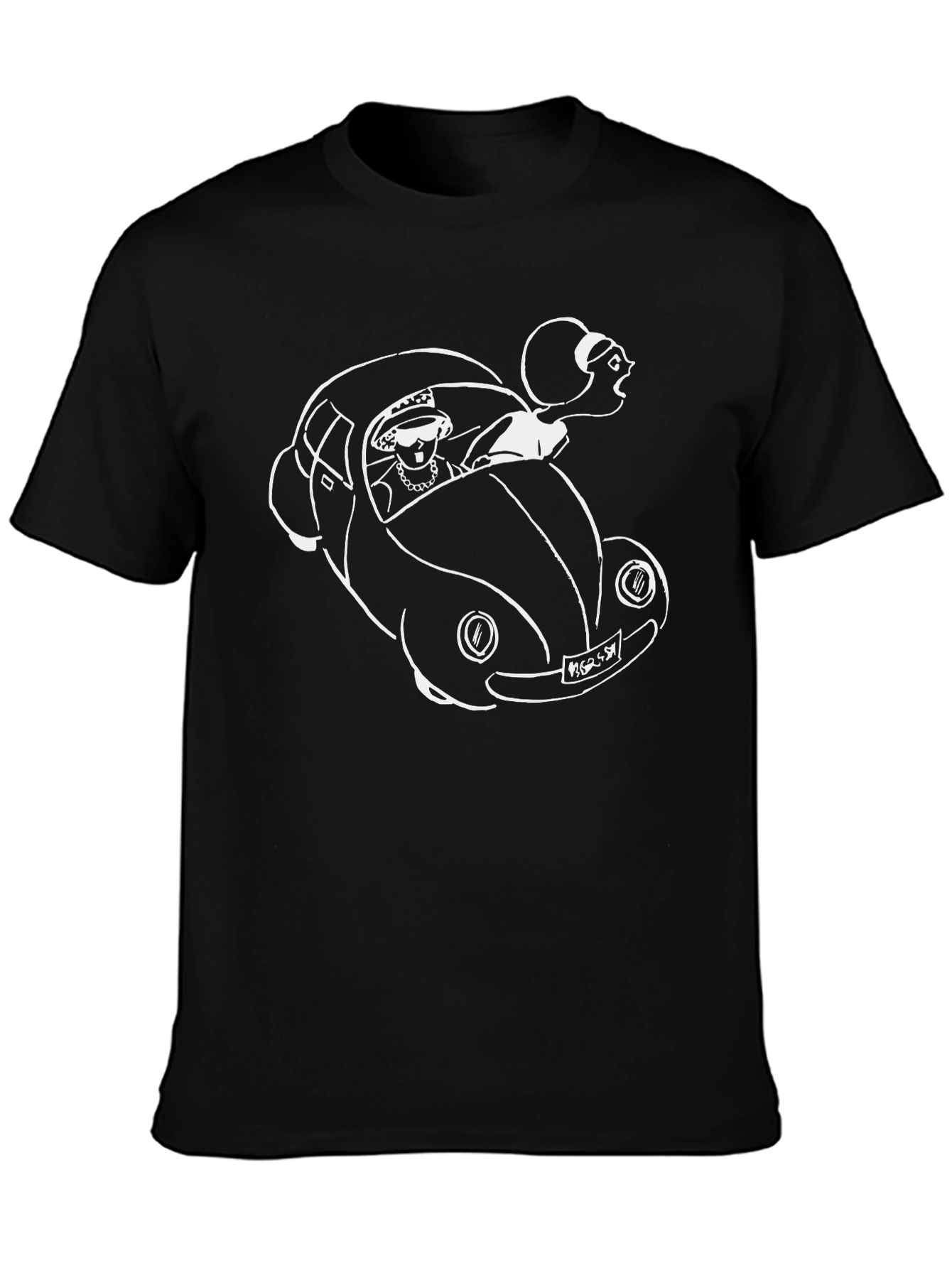 Black Queen Driving Car Graphic Tee - Black Cotton T-Shirt view 3