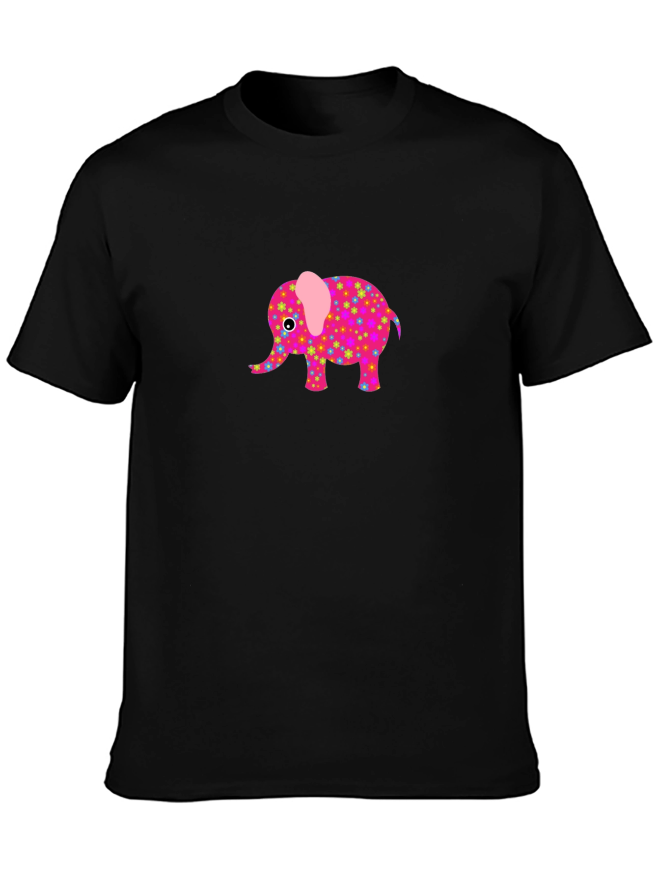 Black Black T-Shirt with Cute Elephant Graphic view 3