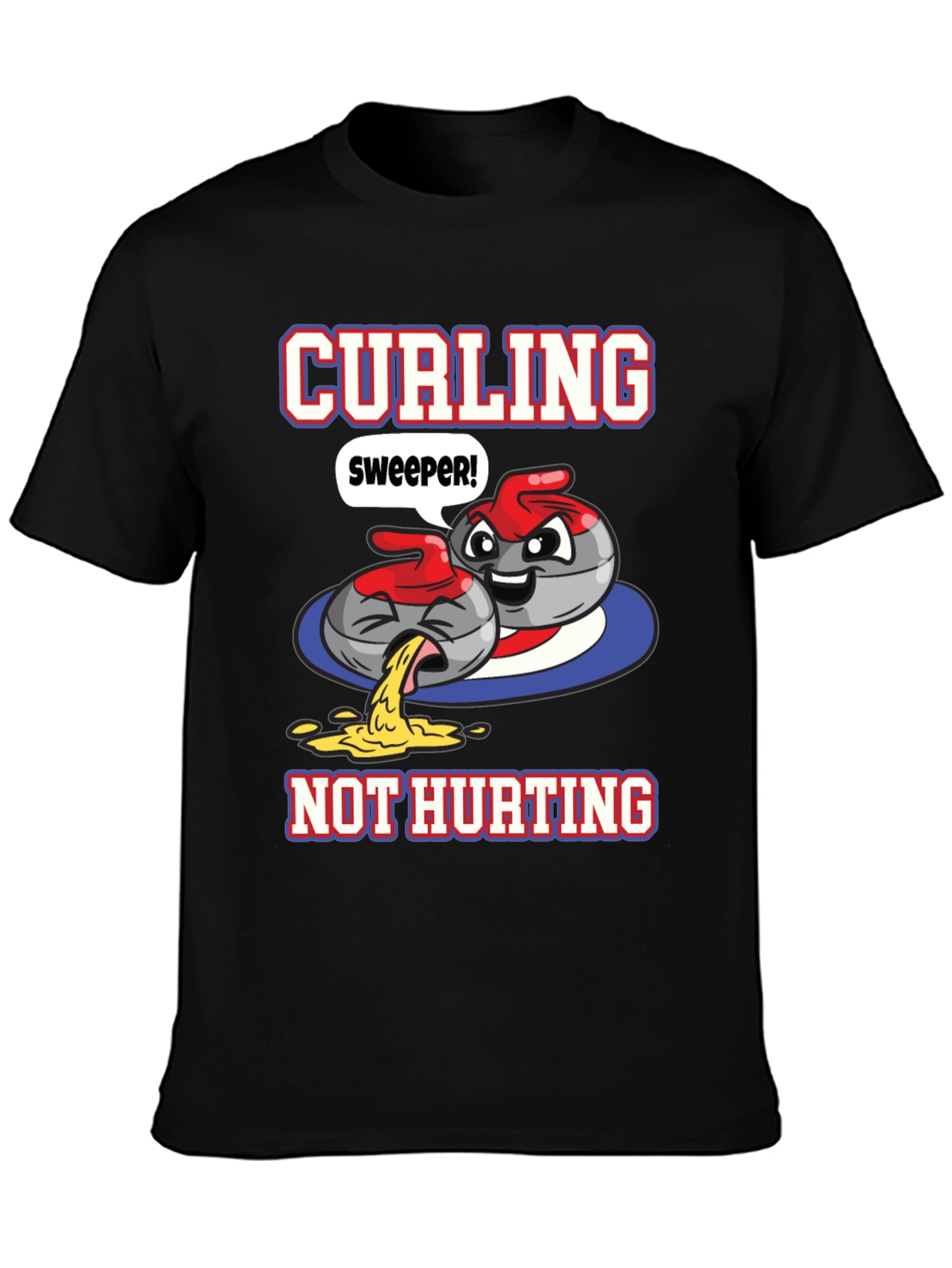 Black Funny Curling T-Shirt - Sweeper, Not Hurting! view 3