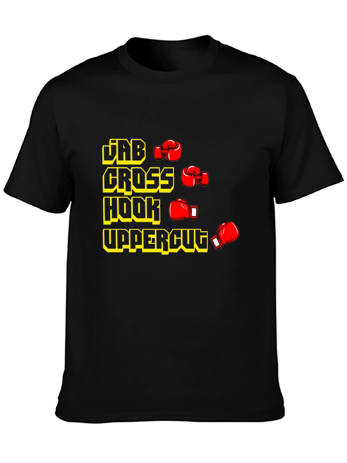 Black Boxing Punches Black T-Shirt: Jab, Cross, Hook, Uppercut view 3
