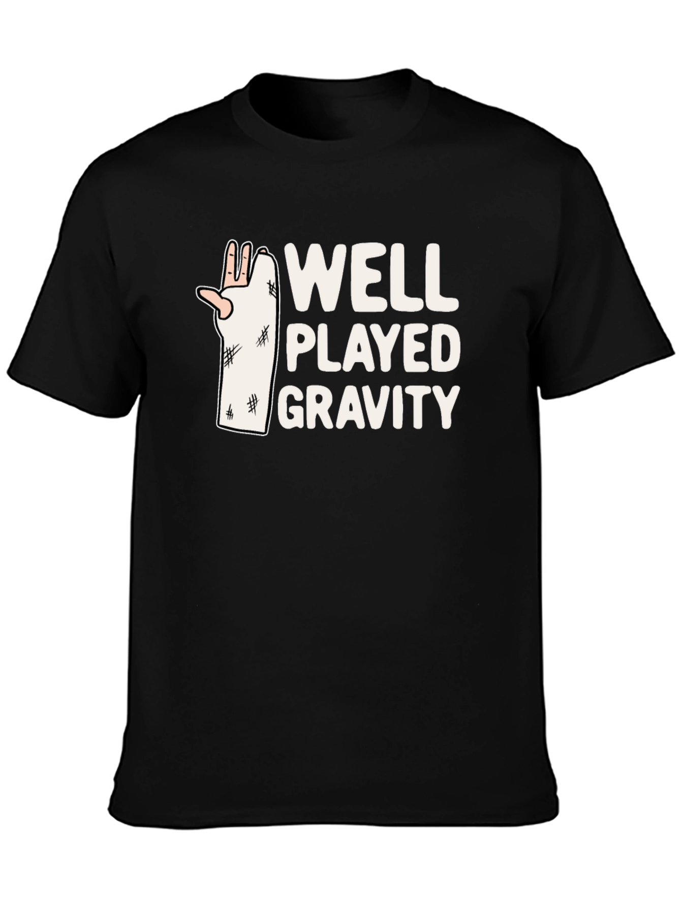 Black Well Played Gravity T-Shirt - Funny Broken Arm Tee view 3
