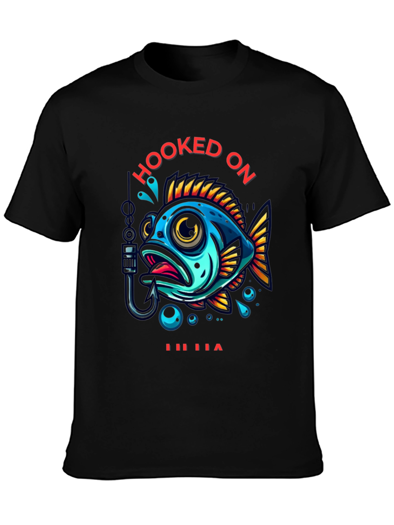 Black Hooked On T-Shirt - Fishing Tee view 3