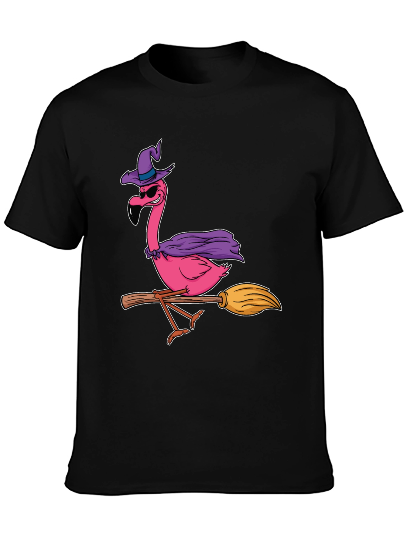 Black Witch Flamingo T-Shirt Halloween Costume Tee view 3