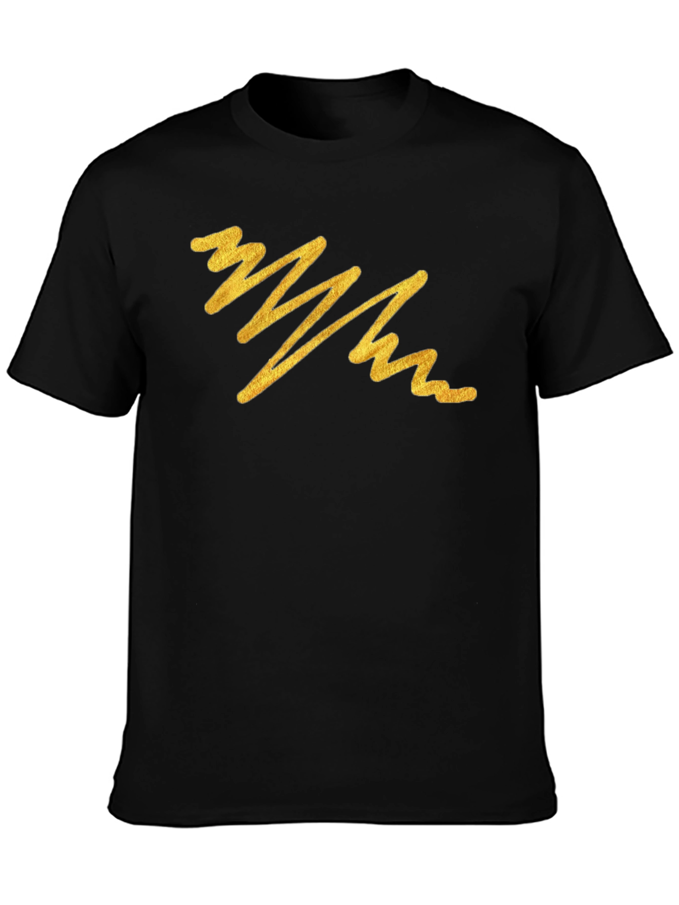 Black Men's Black T-Shirt with Abstract Gold Line Design view 3