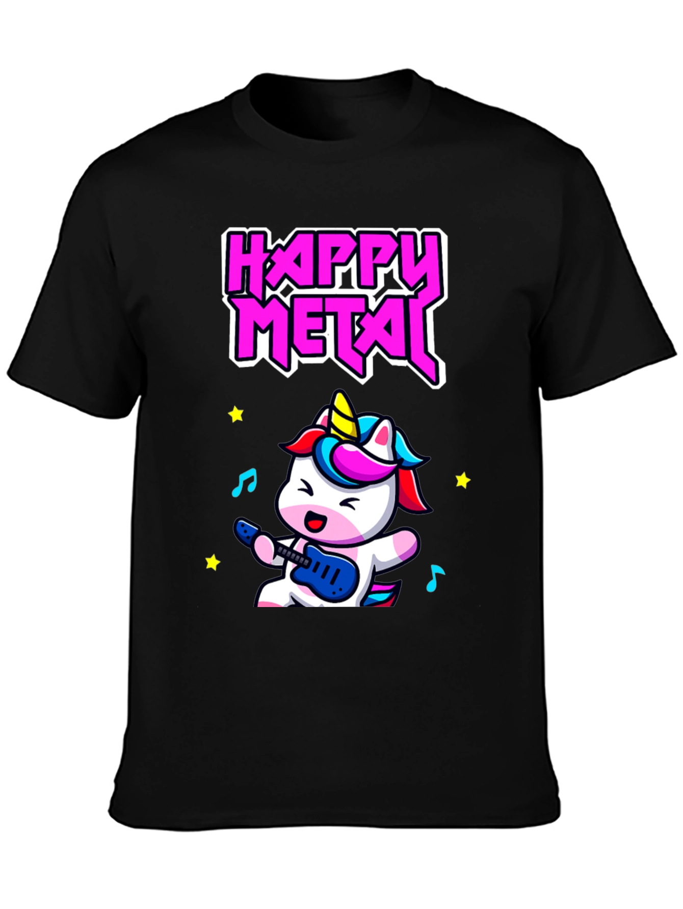 Black Happy Metal Unicorn T-Shirt - Rock On! view 3