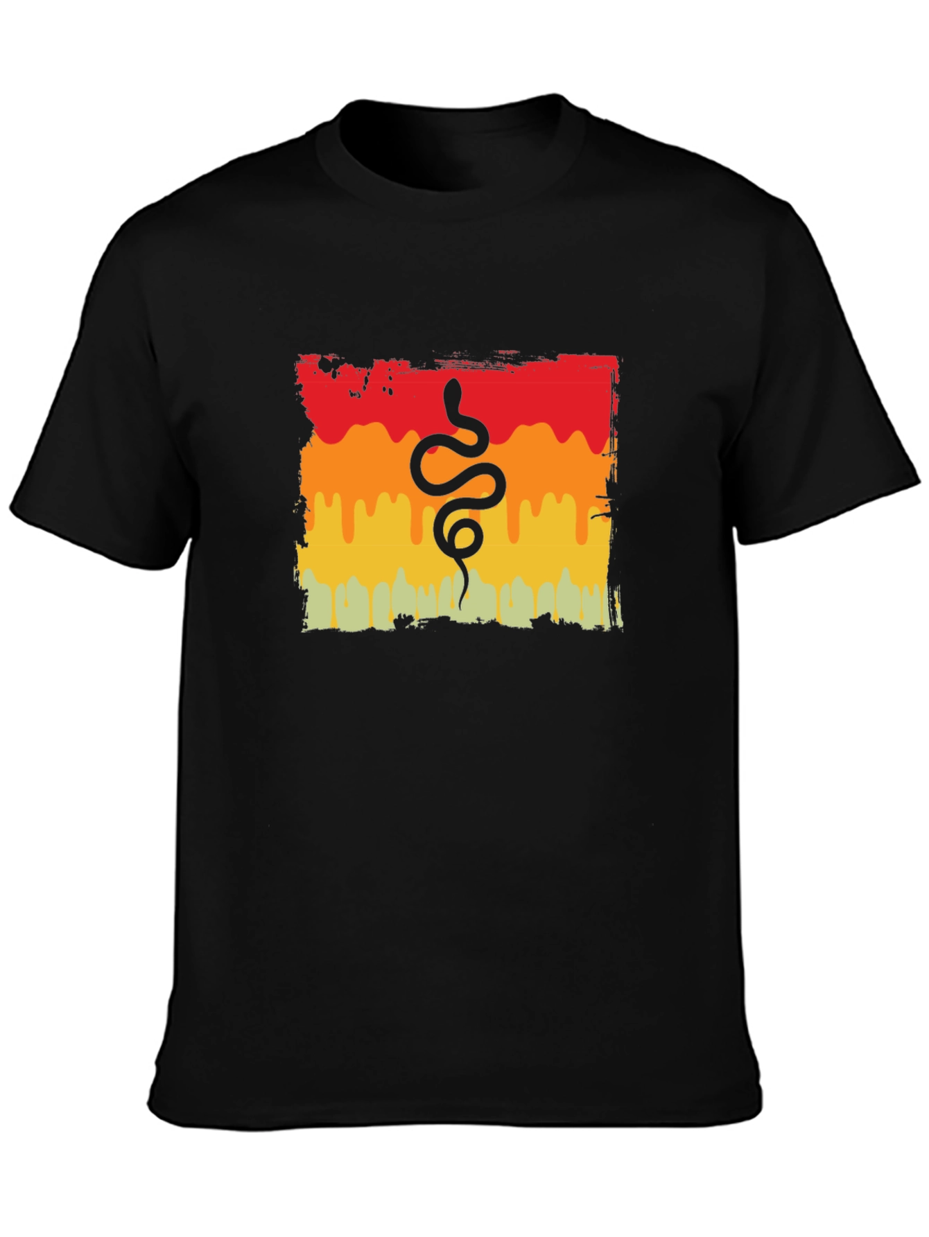 Black Retro Snake Graphic Tee - Black Cotton T-Shirt view 3