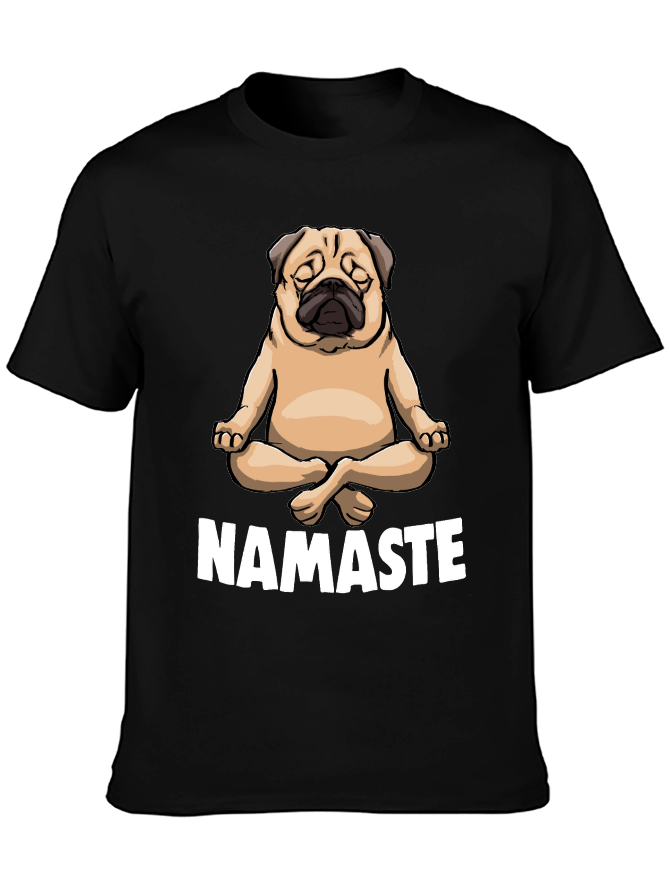 Black Yoga Pug Namaste Black T-Shirt view 3