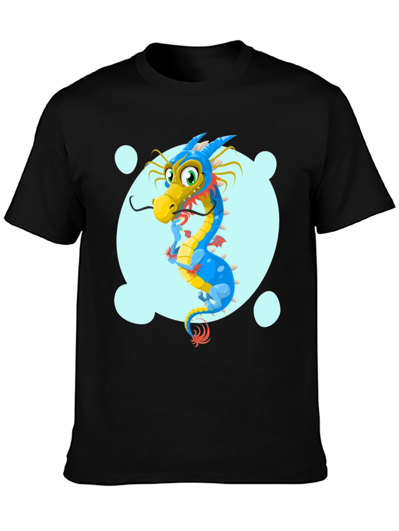 Black Cartoon Dragon Graphic Tee - Black Cotton T-Shirt view 3