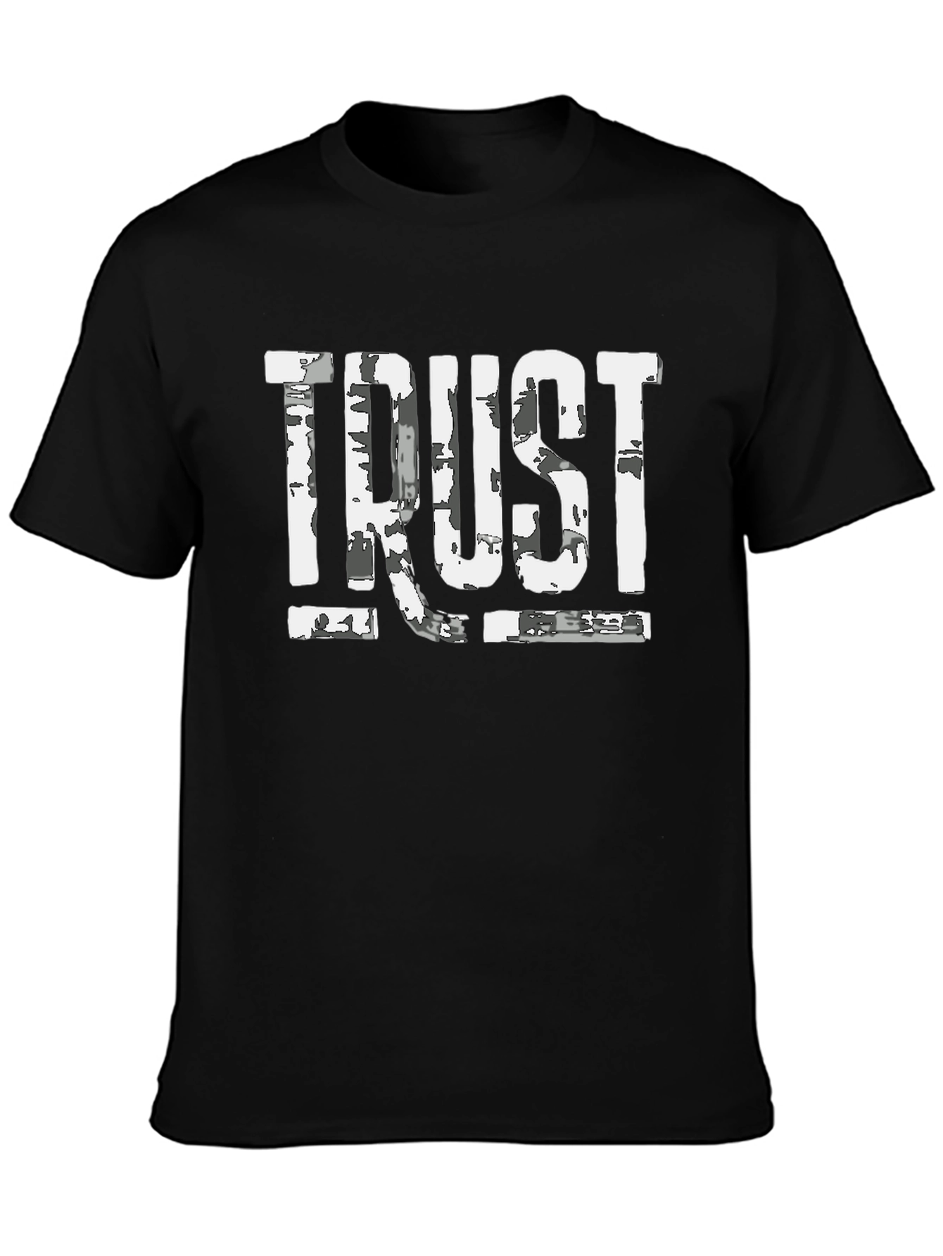 Black Distressed "TRUST" Graphic Black T-Shirt view 3