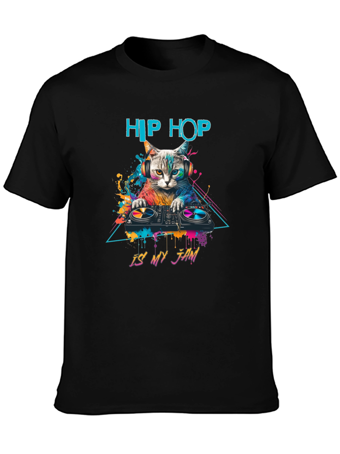 Black Hip Hop Cat DJ T-Shirt - Is My Jam view 3