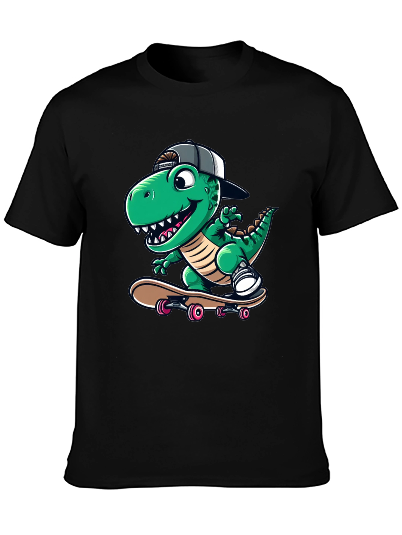 Black Cool Dinosaur Skateboarder T-Shirt view 3