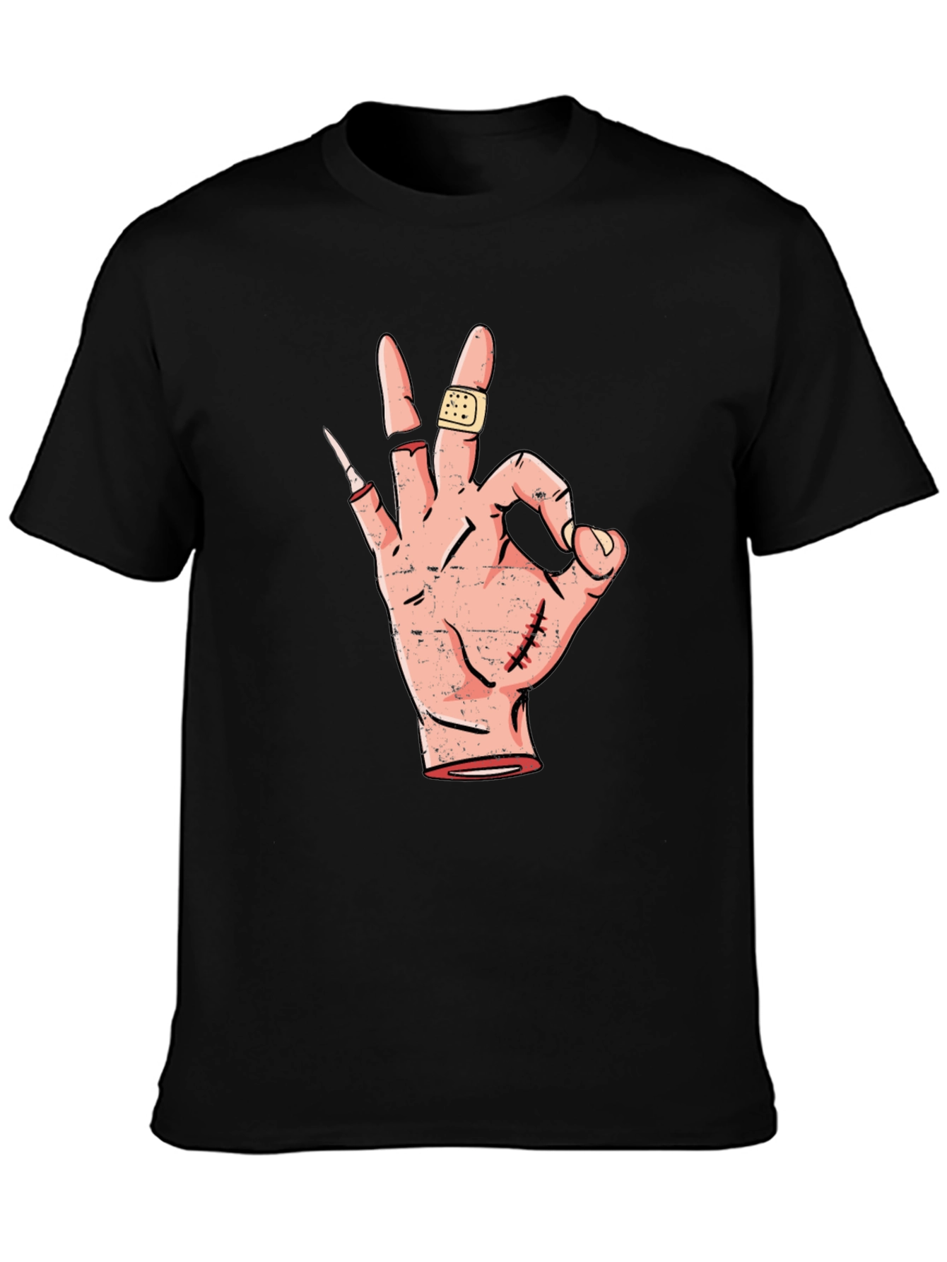 Black Funny OK Hand Sign Graphic Tee - Black Cotton T-Shirt view 3