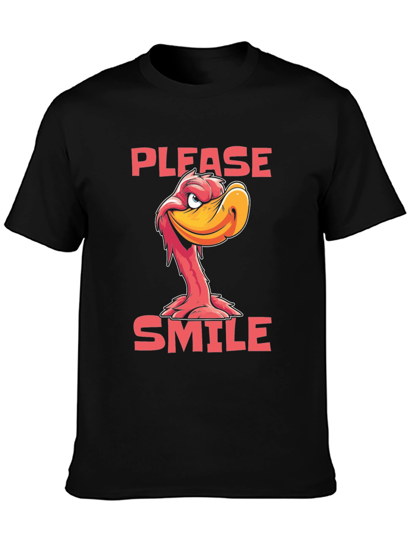 Black Please Smile Cartoon Duck Graphic Tee view 3