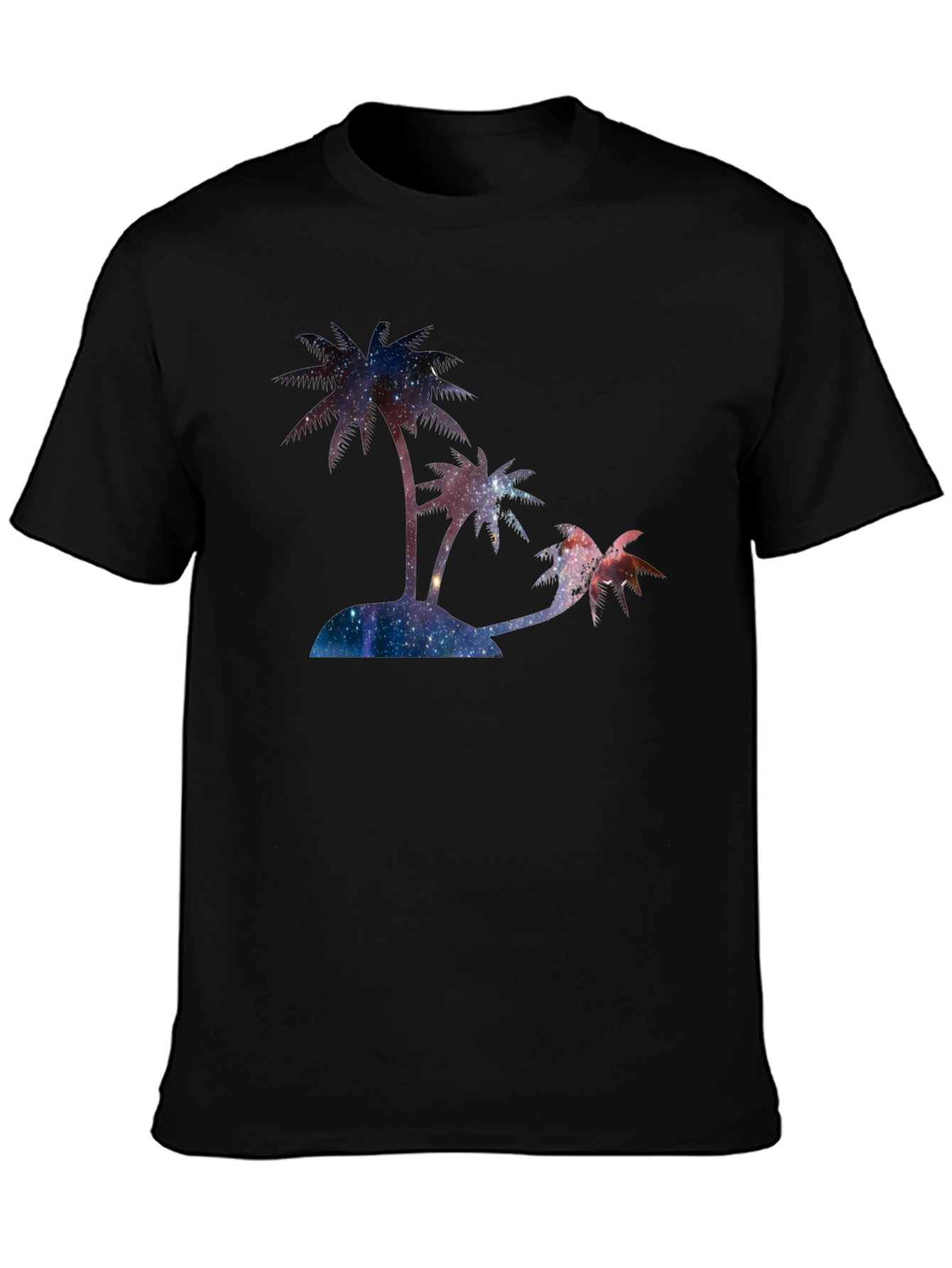 Black Galaxy Palm Tree Graphic T-Shirt view 3