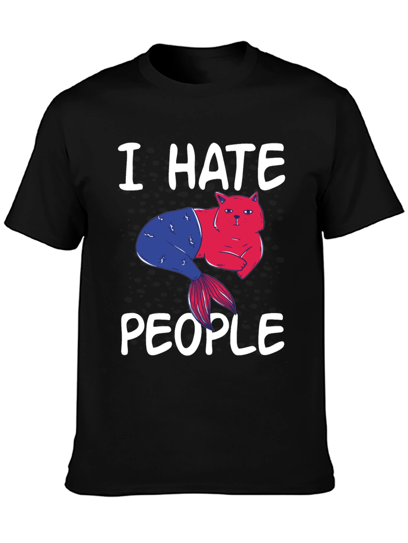Black I Hate People Cat Mermaid Graphic Tee view 3