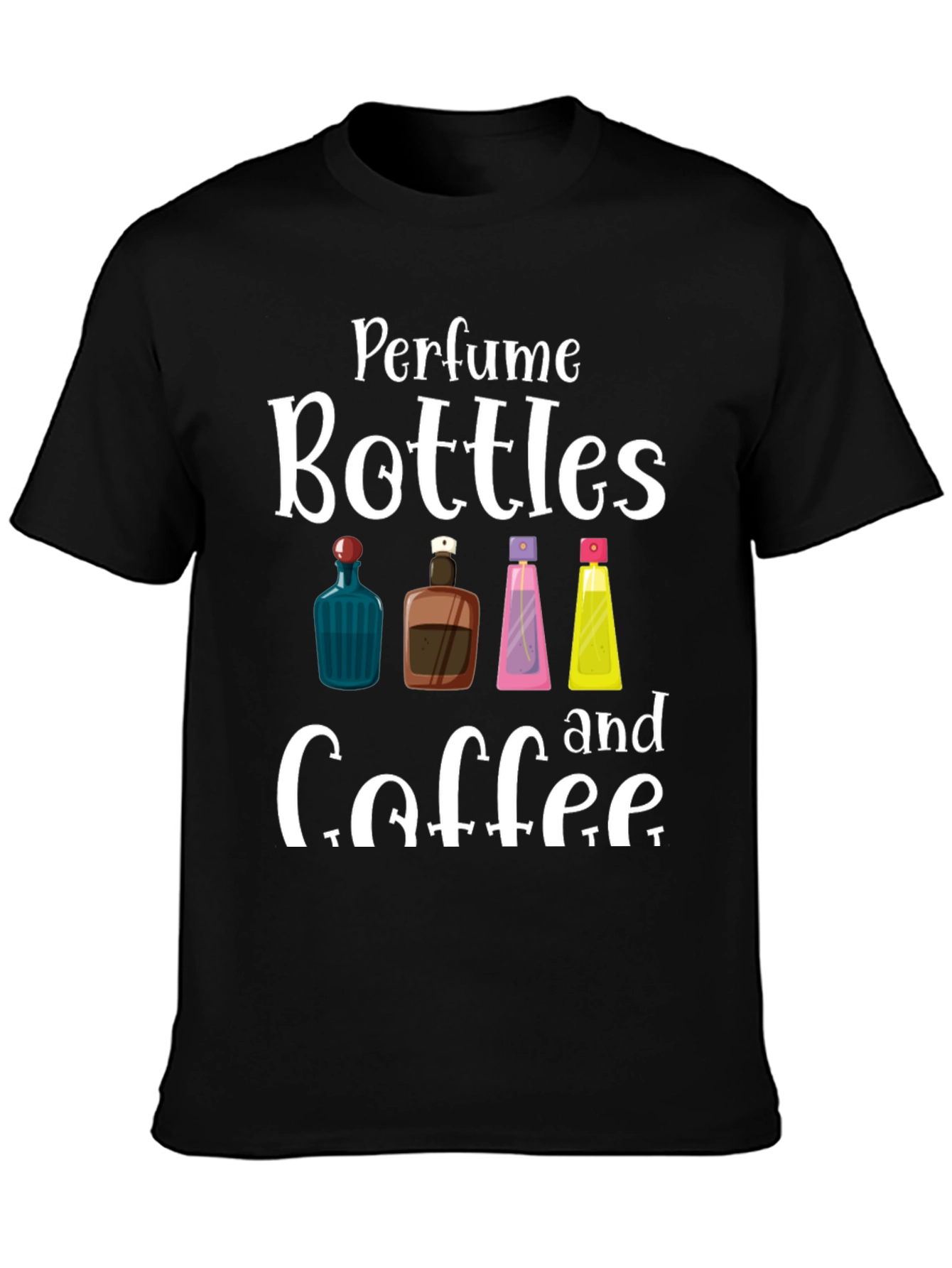 Black Perfume Bottles & Coffee T-Shirt view 3