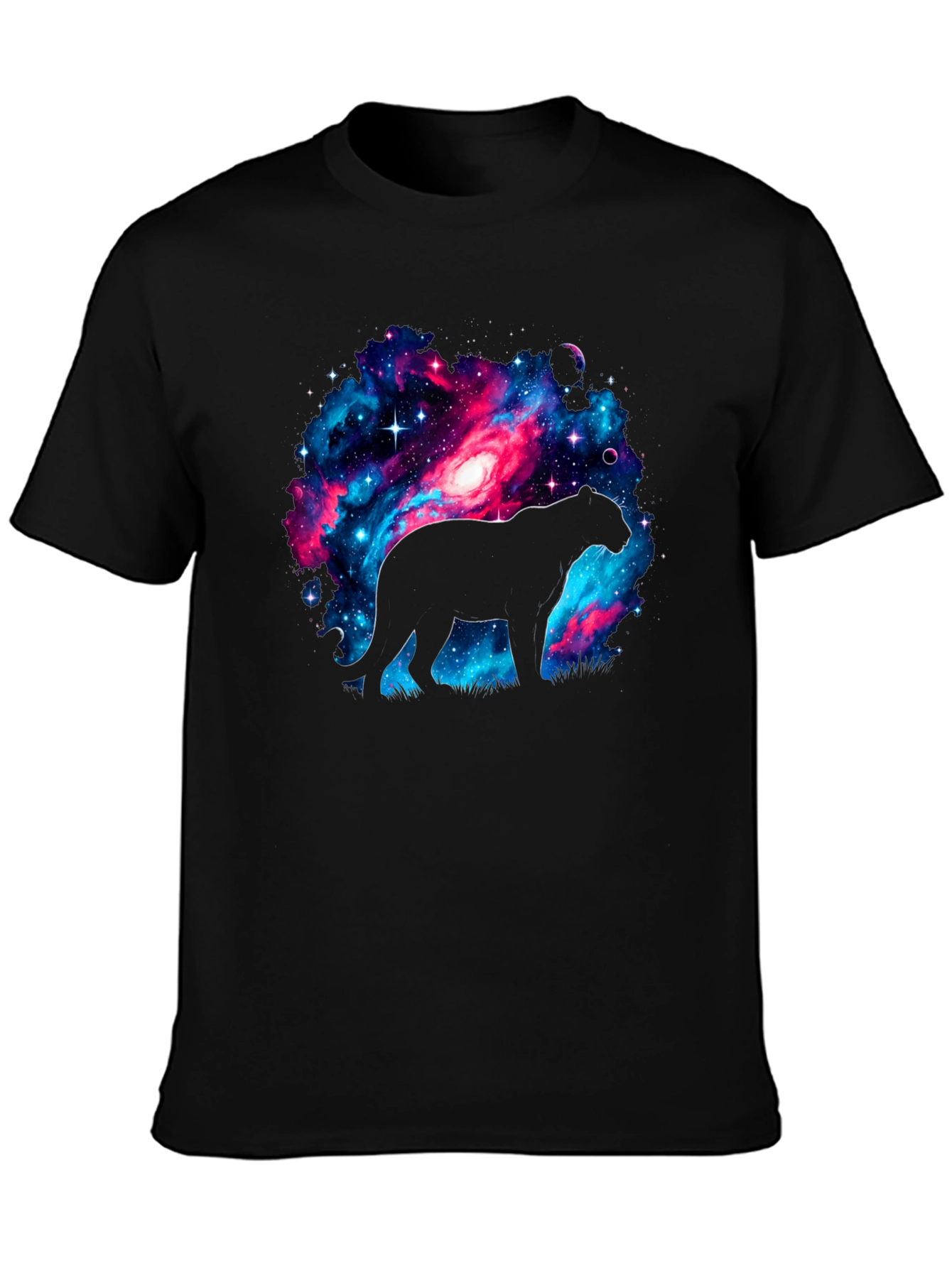 Black Galaxy Panther T-Shirt - Cosmic Cat Design view 3