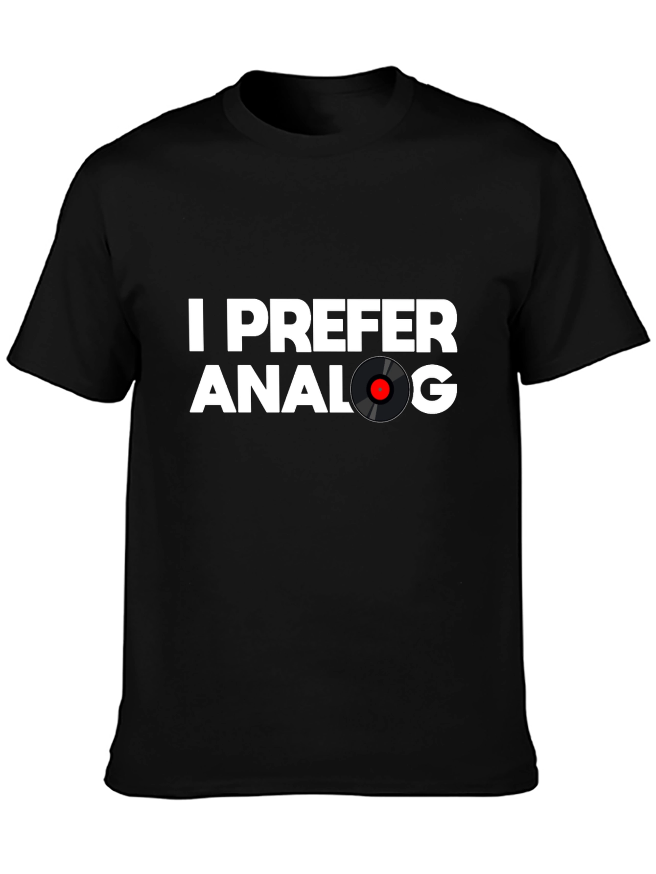Black I Prefer Analog Vinyl Record T-Shirt - Black view 3