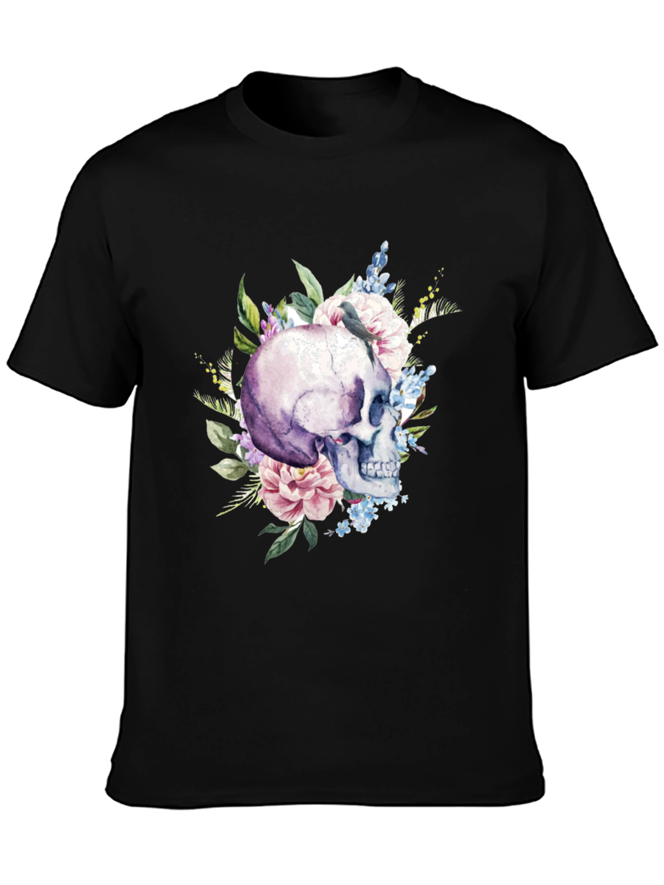 Black Floral Skull Graphic T-Shirt - Men's view 3
