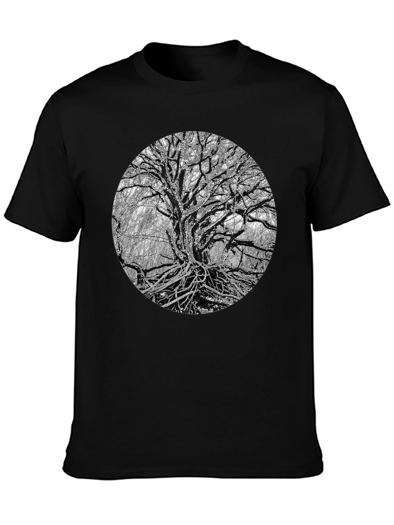 Black Monochrome Tree Graphic Tee - Nature Inspired Print view 3