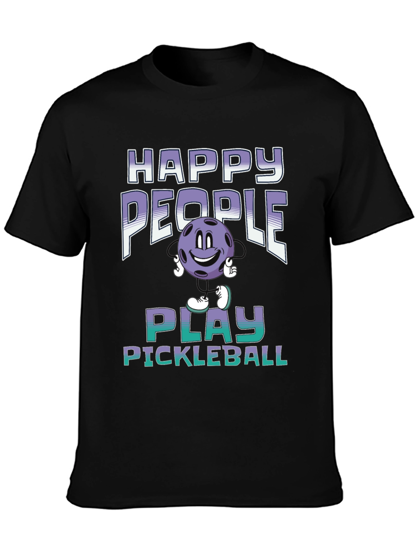 Black Happy People Play Pickleball T-Shirt view 3