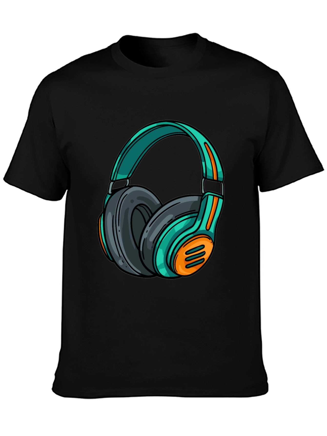 Black Stylish Black T-Shirt with Cool Headphone Graphic view 3