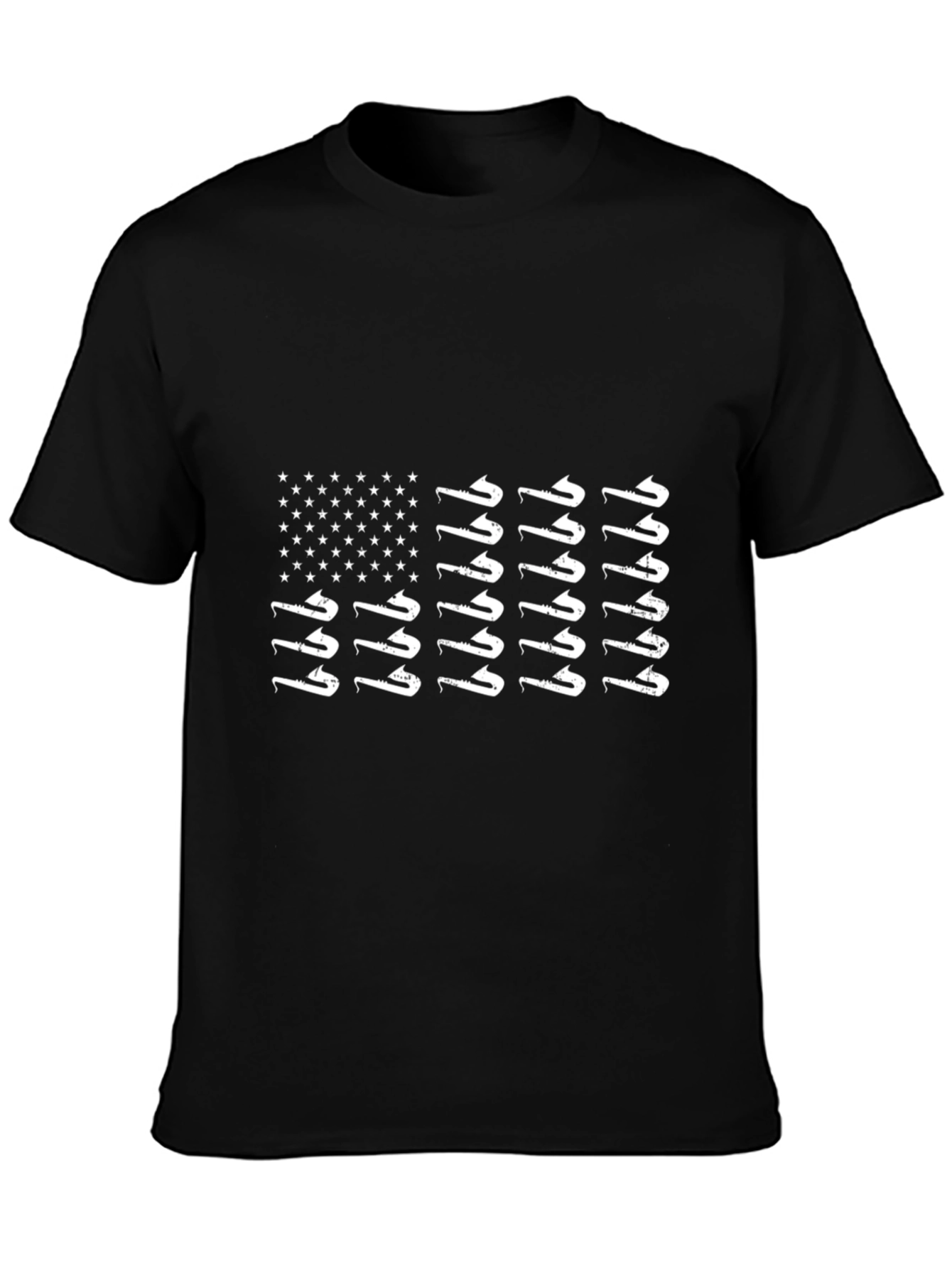 Black American Flag Saxophone T-Shirt view 3