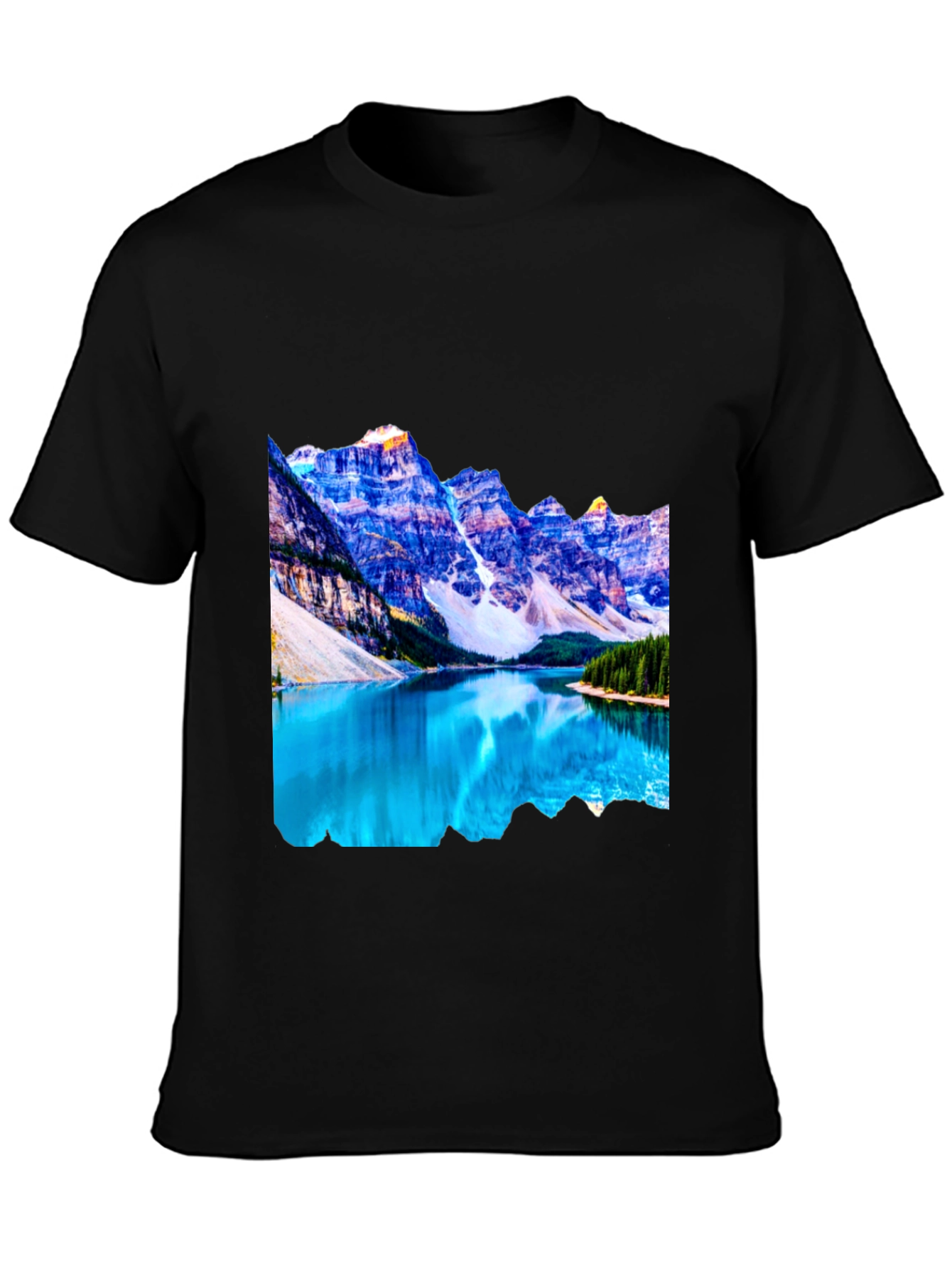 Black Mountain Lake Graphic Tee - Black Cotton Casual Shirt view 3