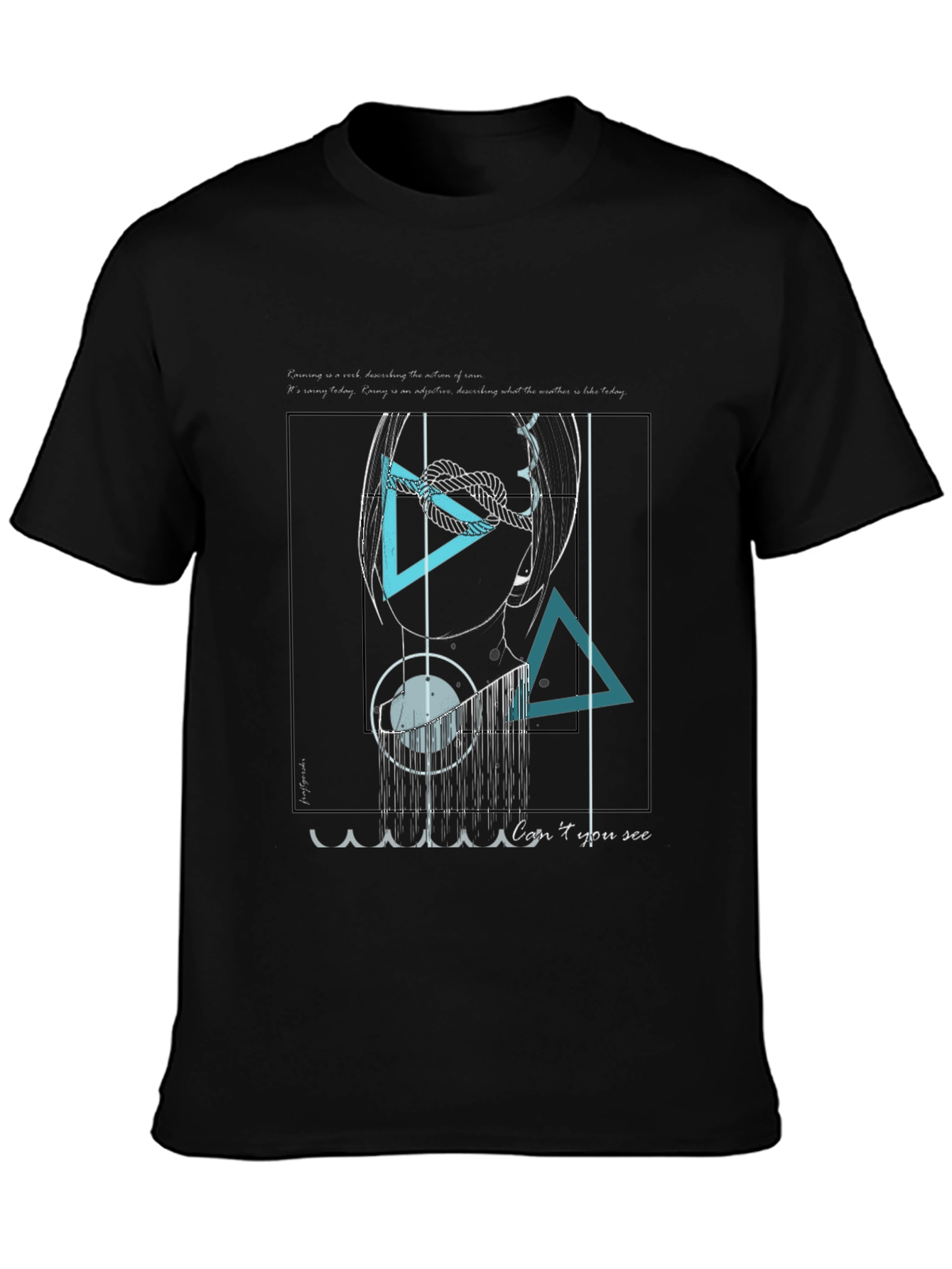 Black Abstract Geometric Graphic Black T-Shirt view 3