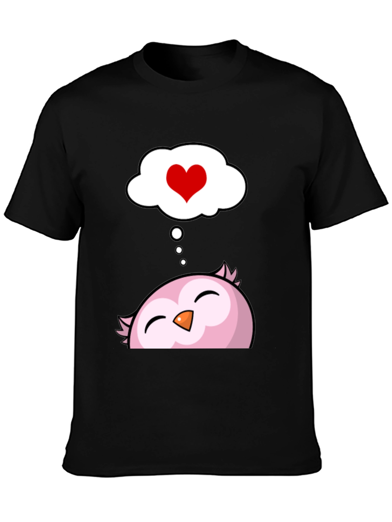 Black Cute Owl in Love Men's Black T-Shirt view 3
