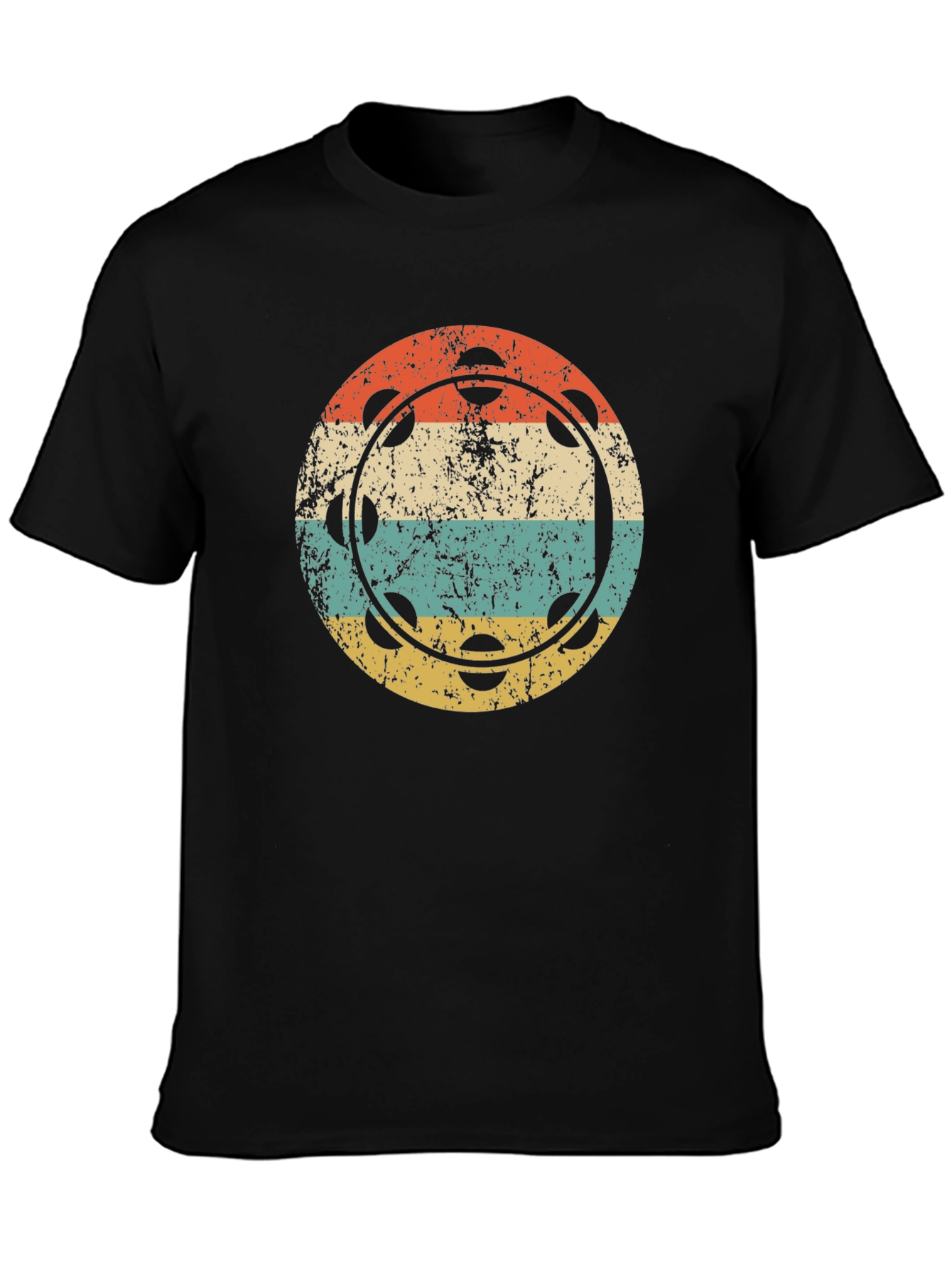 Black Retro Tambourine Music T-Shirt view 3