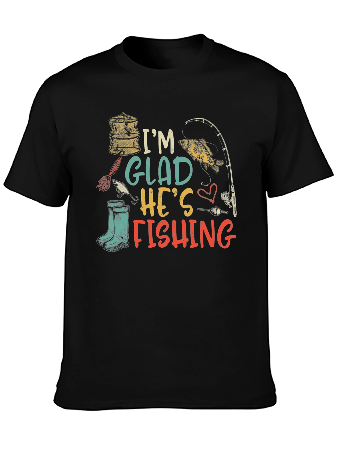 Black I'm Glad He's Fishing Graphic T-Shirt view 3