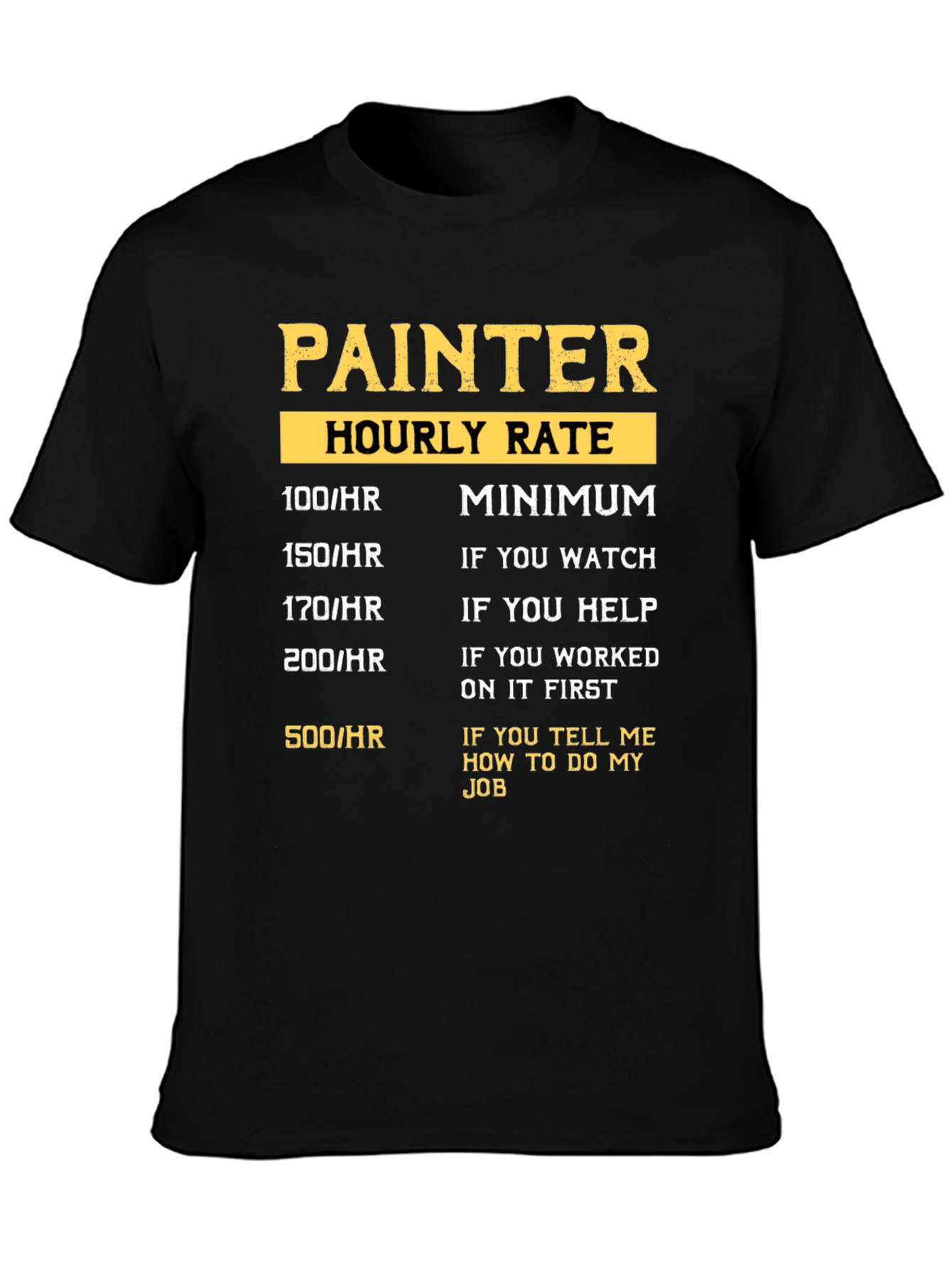 Black Painter Hourly Rate Graphic T-Shirt view 3