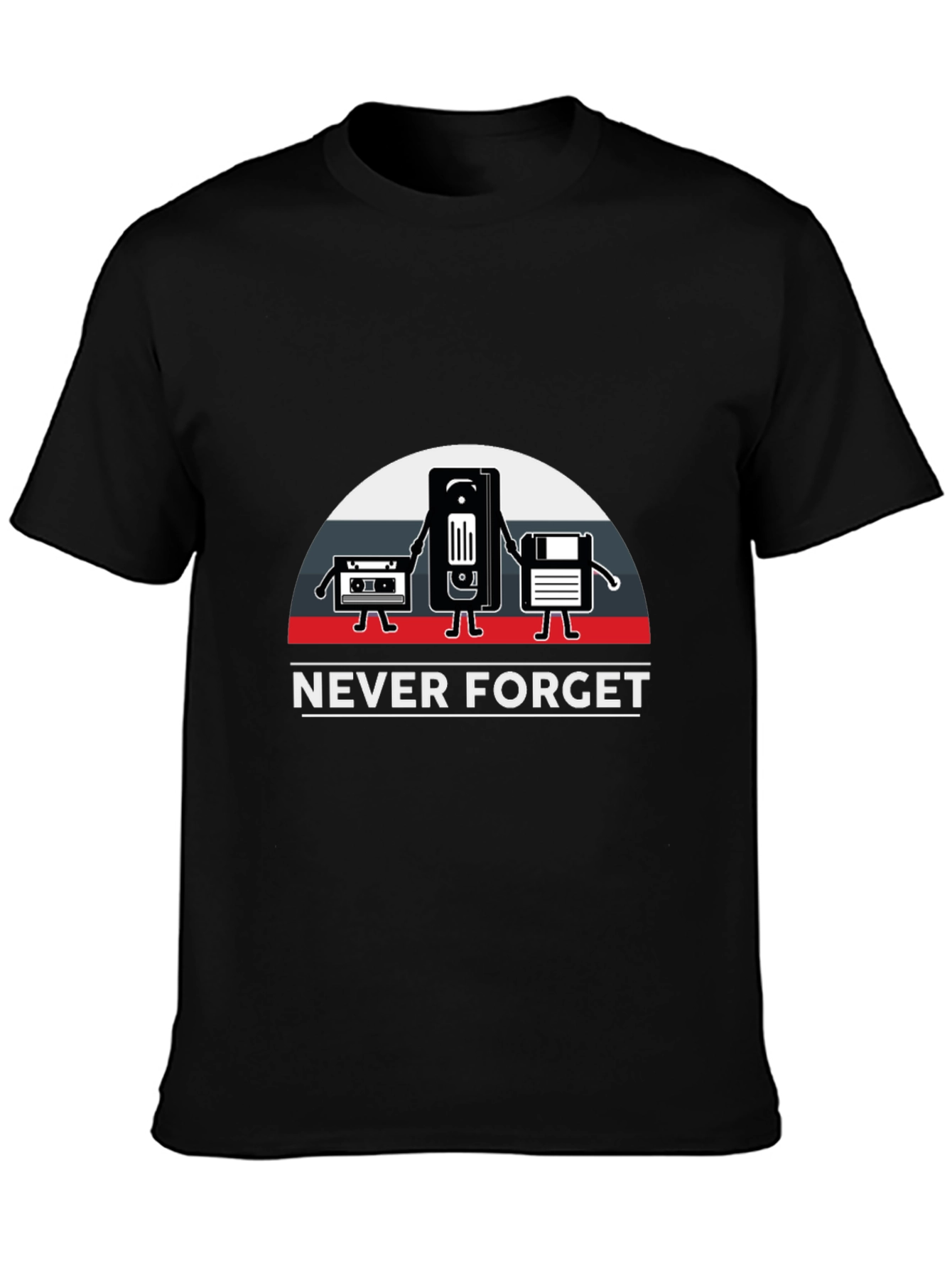 Black Retro Tech T-Shirt - 'Never Forget' Design view 3
